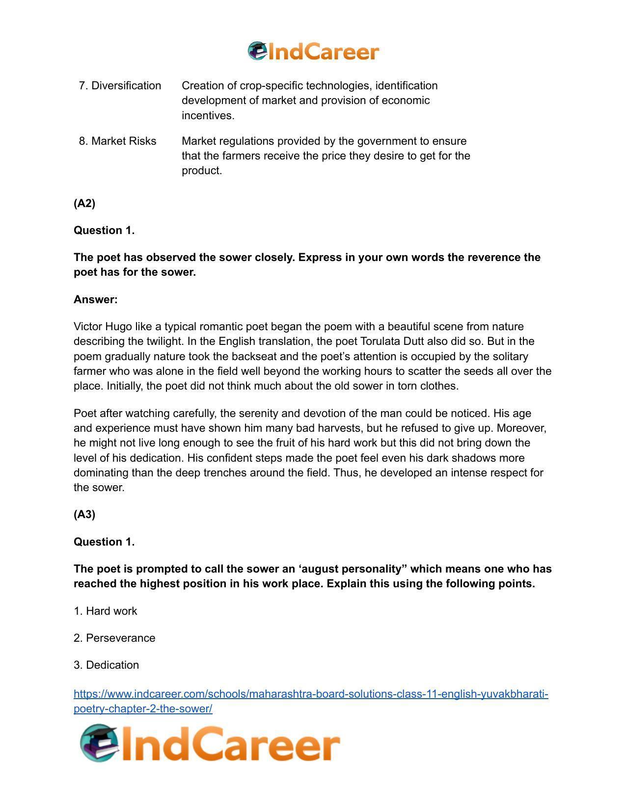 Maharashtra Board Solutions Class 11-English Yuvakbharati (Poetry): Chapter 2- The Sower - Page 6