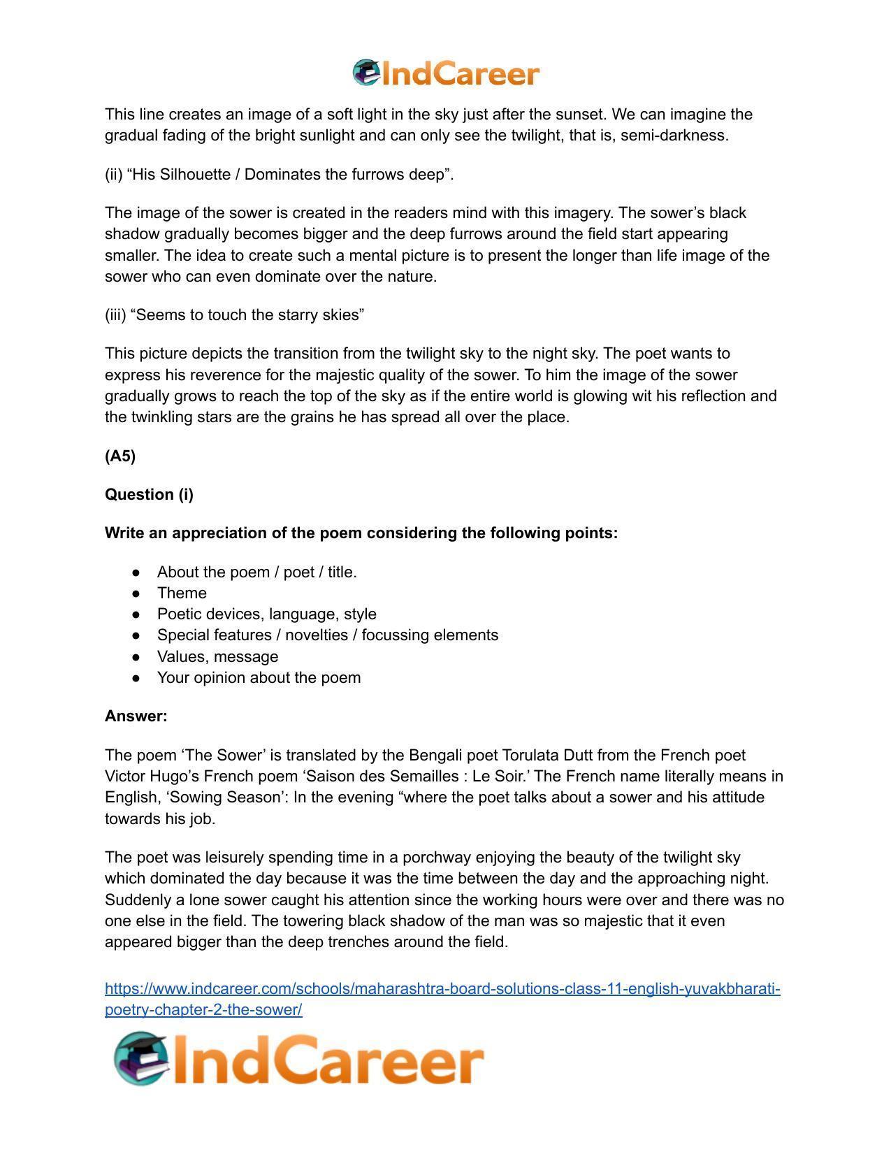 Maharashtra Board Solutions Class 11-English Yuvakbharati (Poetry): Chapter 2- The Sower - Page 8