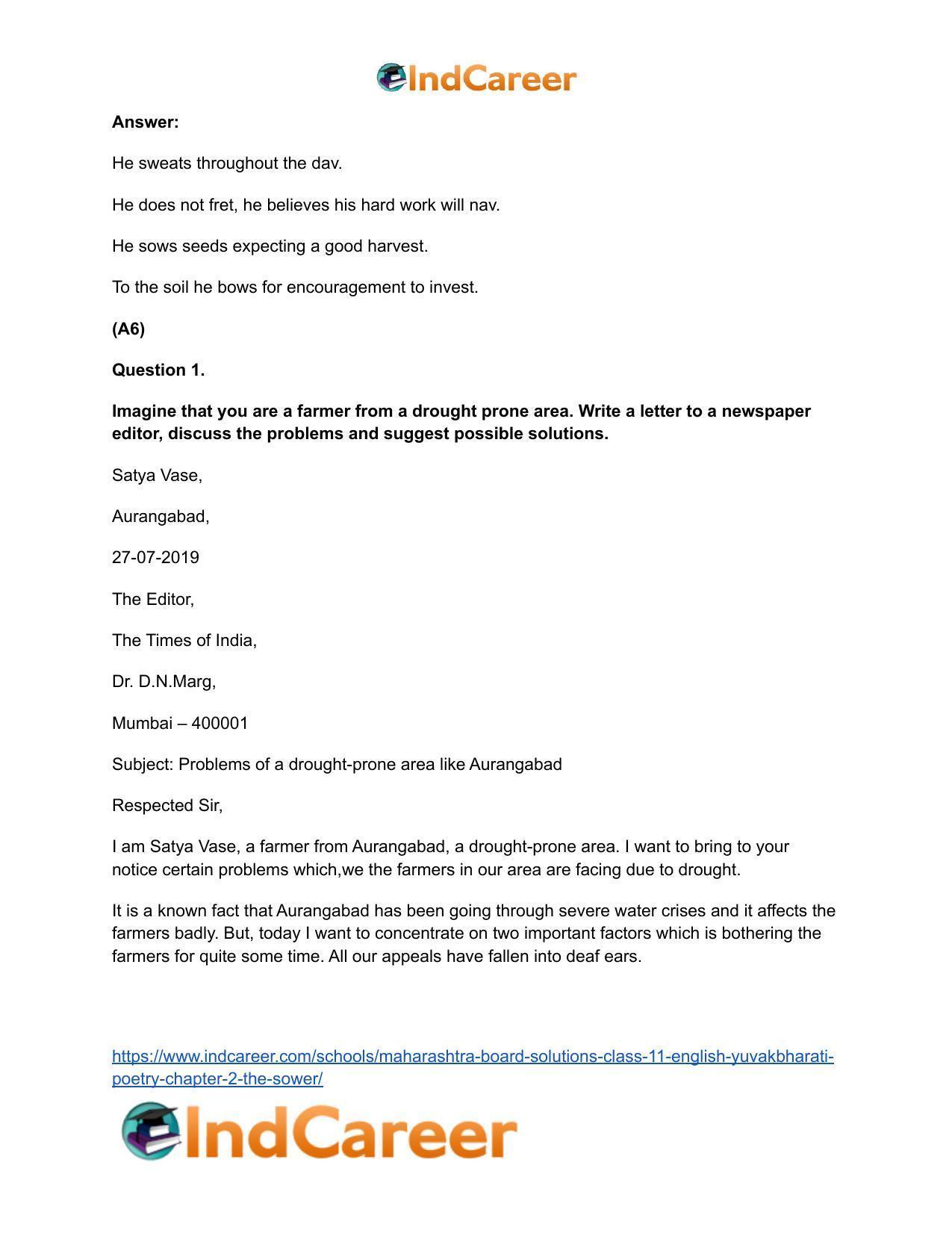 Maharashtra Board Solutions Class 11-English Yuvakbharati (Poetry): Chapter 2- The Sower - Page 10
