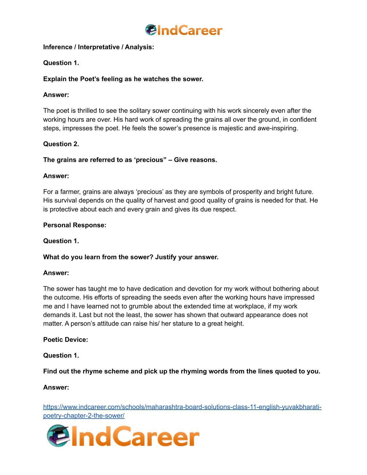 Maharashtra Board Solutions Class 11-English Yuvakbharati (Poetry): Chapter 2- The Sower - Page 13