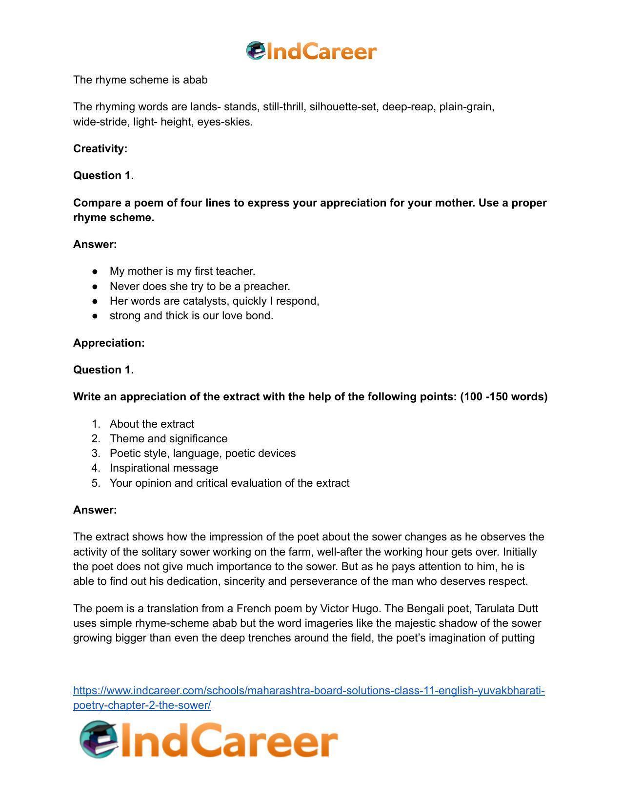 Maharashtra Board Solutions Class 11-English Yuvakbharati (Poetry): Chapter 2- The Sower - Page 14