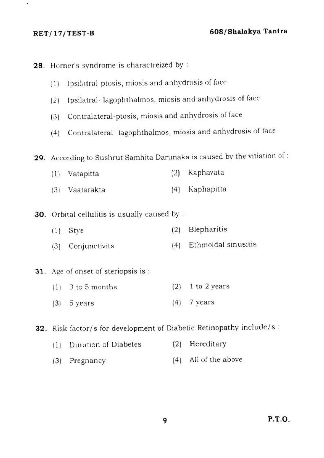 BHU RET SHALAKYA TANTRA  2017 Question Paper - Page 10