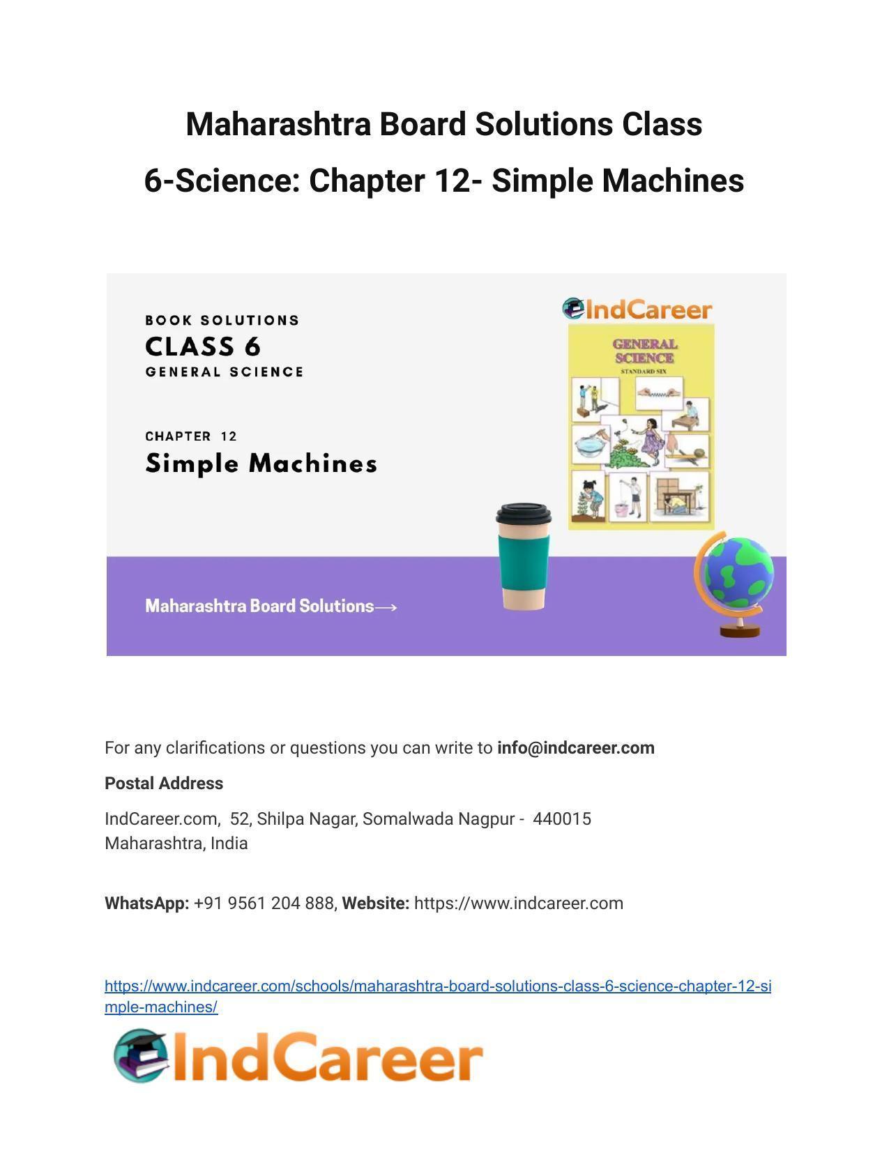 Maharashtra Board Solutions Class 6-Science: Chapter 12- Simple Machines - Page 1