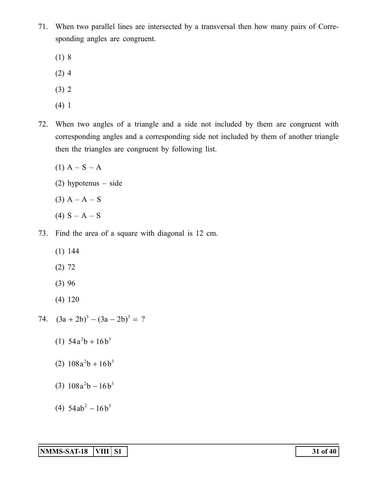 SAT MARATHI 2018-19 Class 8 Maharashtra NMMS Question Papers - Page 31