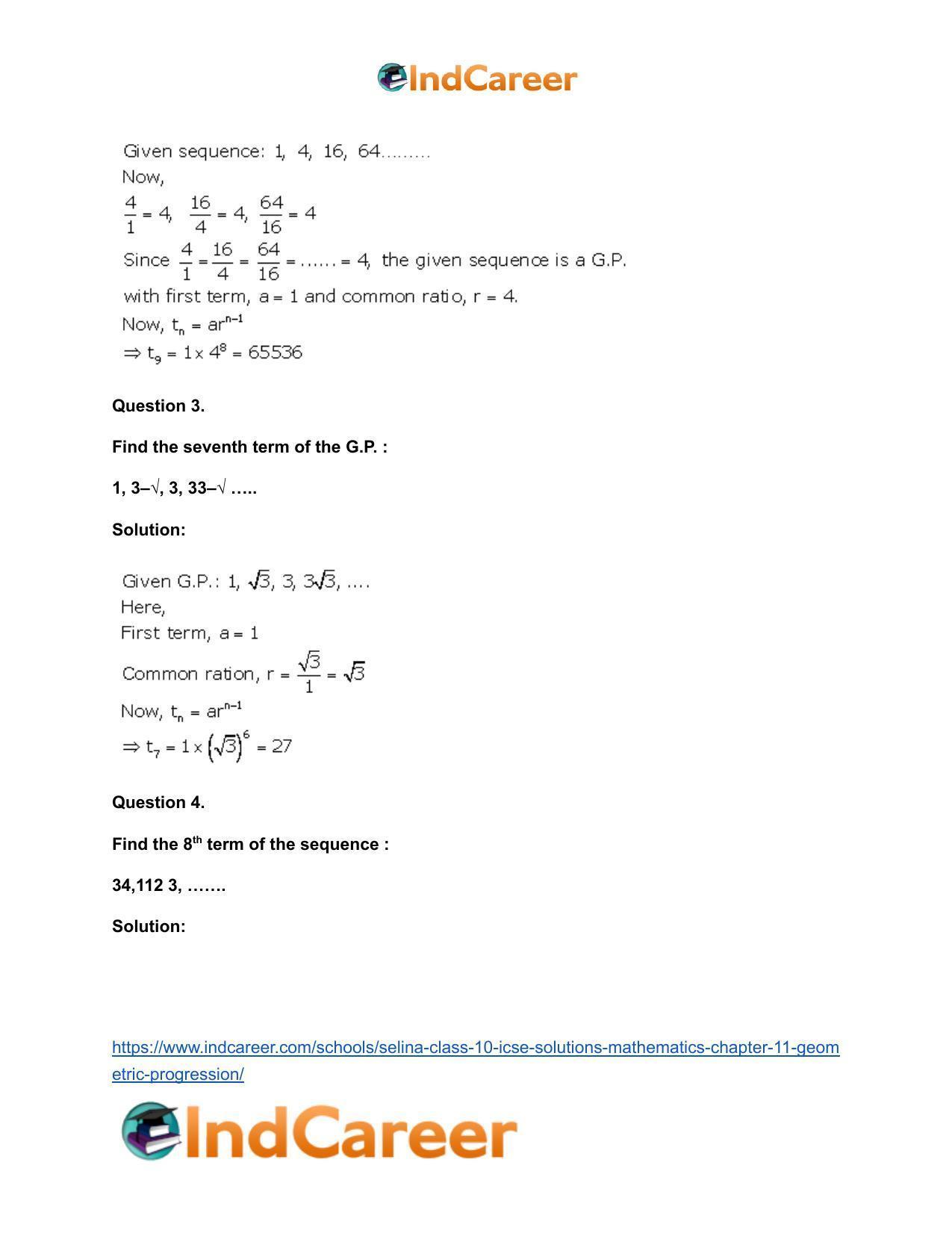 Selina Class 10 ICSE Solutions Mathematics : Chapter 11- Geometric Progression - Page 4