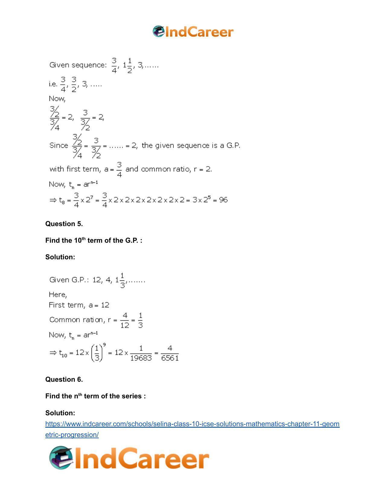 Selina Class 10 ICSE Solutions Mathematics : Chapter 11- Geometric Progression - Page 5