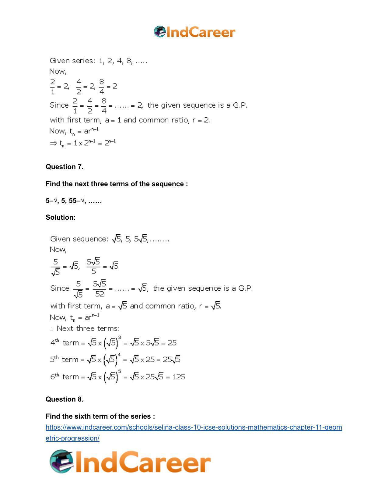 Selina Class 10 ICSE Solutions Mathematics : Chapter 11- Geometric Progression - Page 6