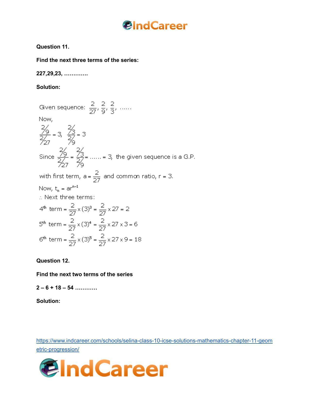 Selina Class 10 ICSE Solutions Mathematics : Chapter 11- Geometric Progression - Page 9
