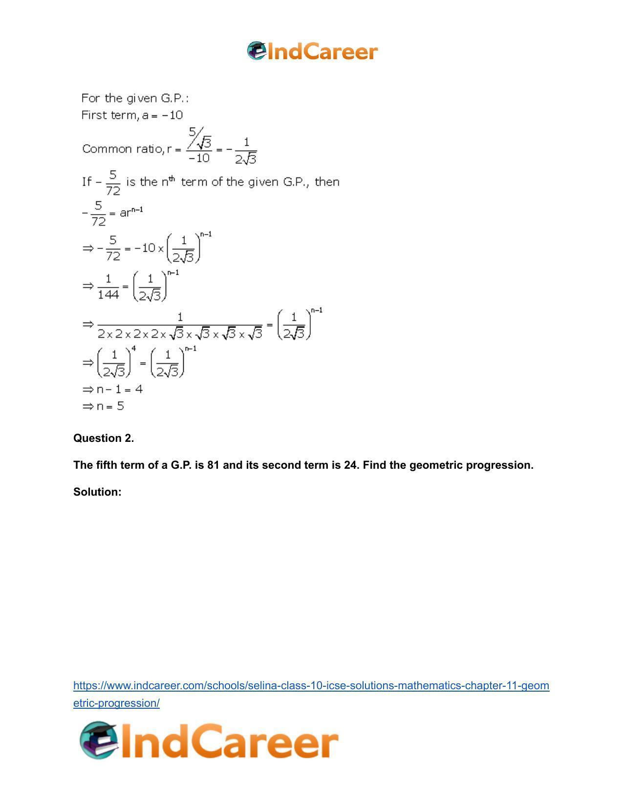 Selina Class 10 ICSE Solutions Mathematics : Chapter 11- Geometric Progression - Page 11