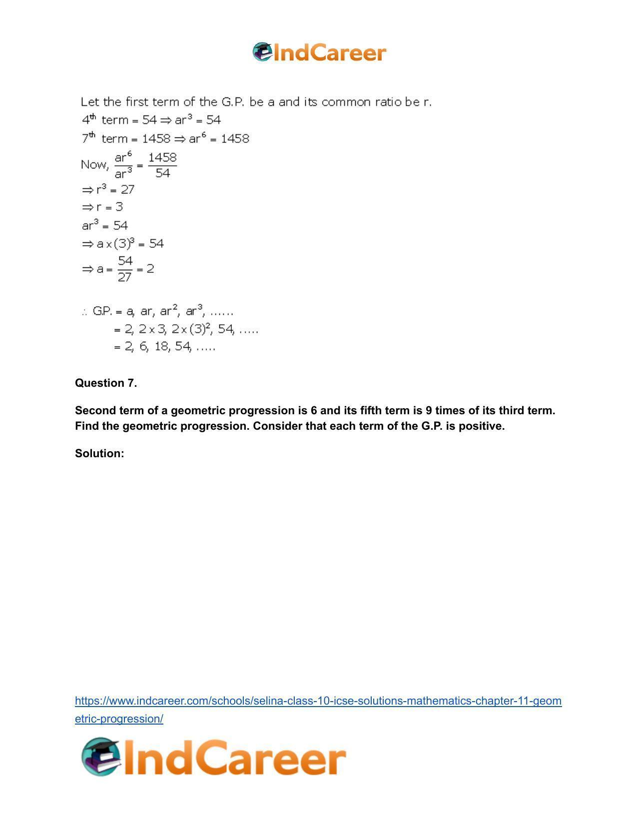 Selina Class 10 ICSE Solutions Mathematics : Chapter 11- Geometric Progression - Page 16