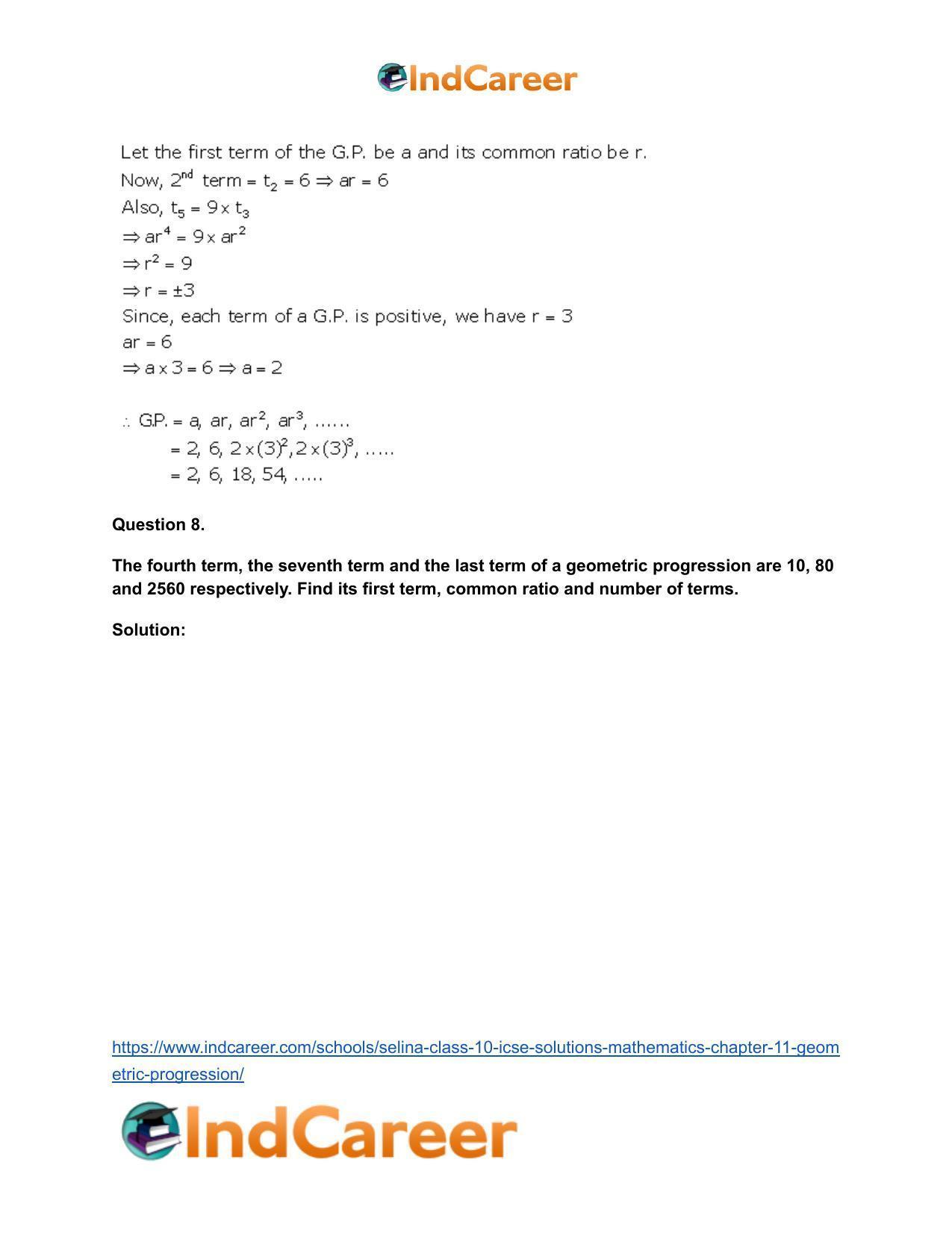 Selina Class 10 ICSE Solutions Mathematics : Chapter 11- Geometric Progression - Page 17