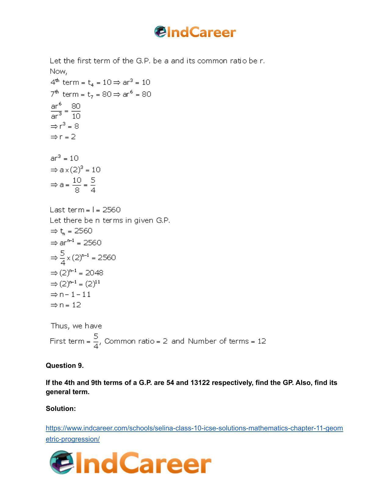 Selina Class 10 ICSE Solutions Mathematics : Chapter 11- Geometric Progression - Page 18