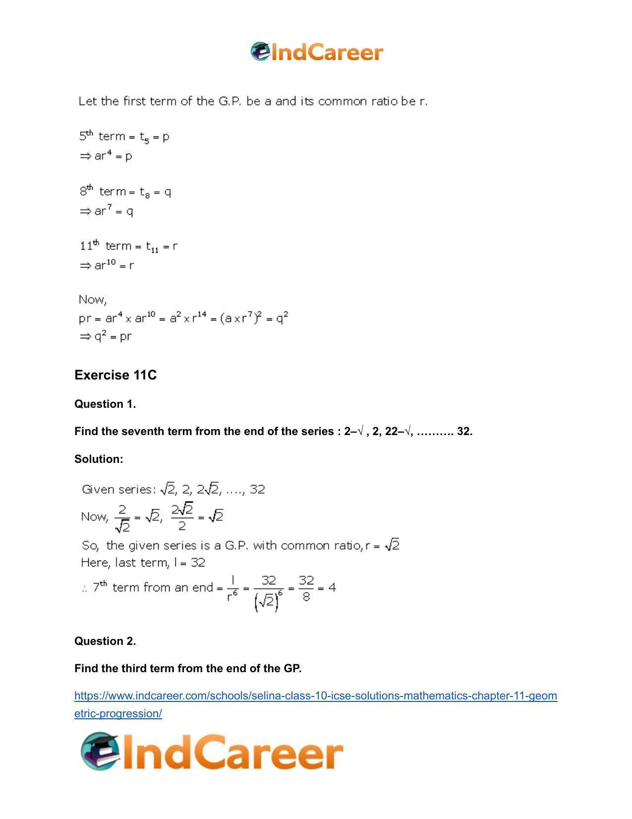 Selina Class 10 ICSE Solutions Mathematics : Chapter 11- Geometric Progression - Page 20