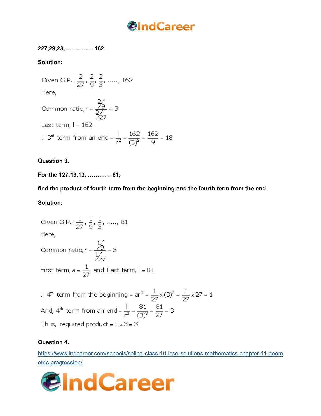 Selina Class 10 ICSE Solutions Mathematics : Chapter 11- Geometric Progression - Page 21