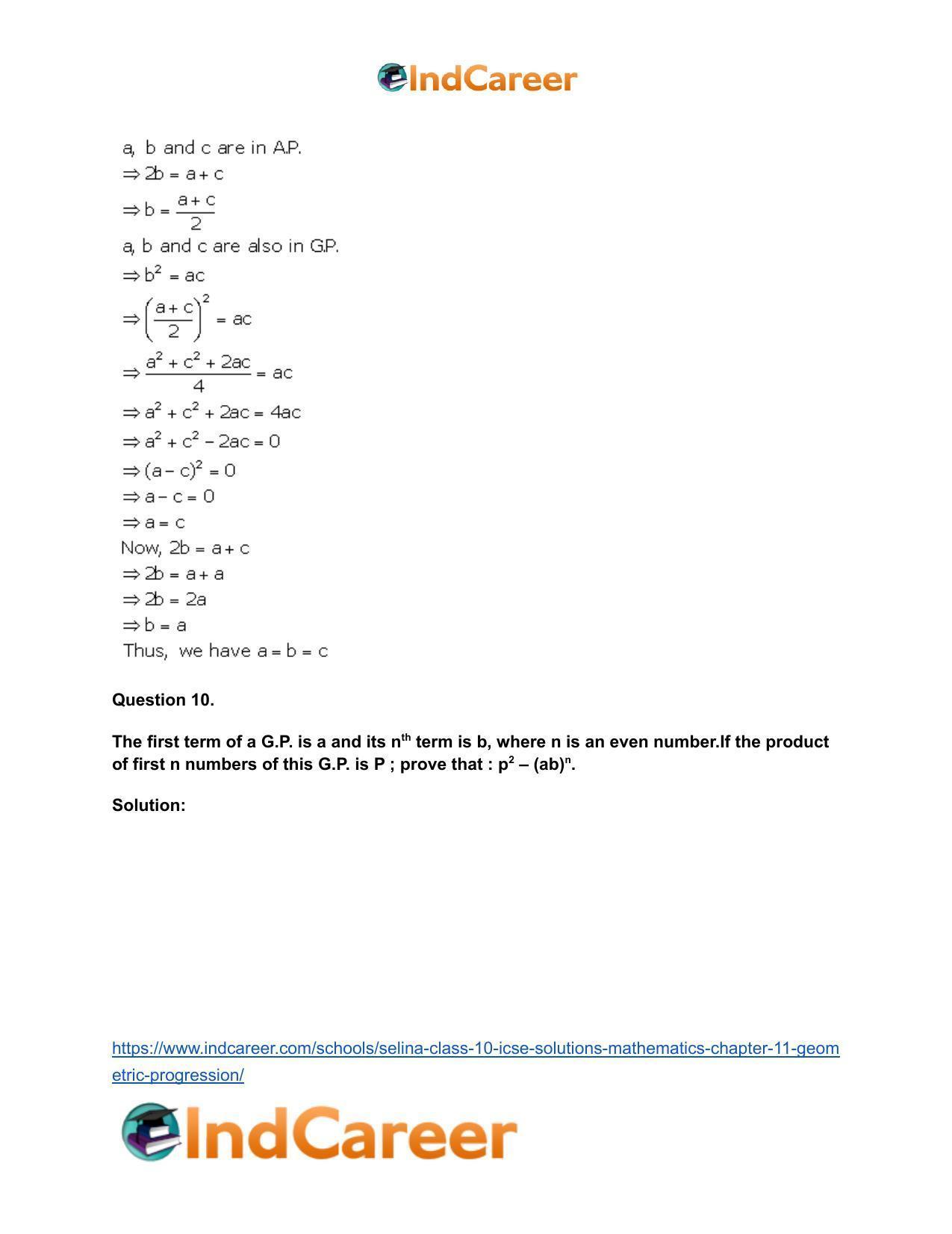 Selina Class 10 ICSE Solutions Mathematics : Chapter 11- Geometric Progression - Page 27