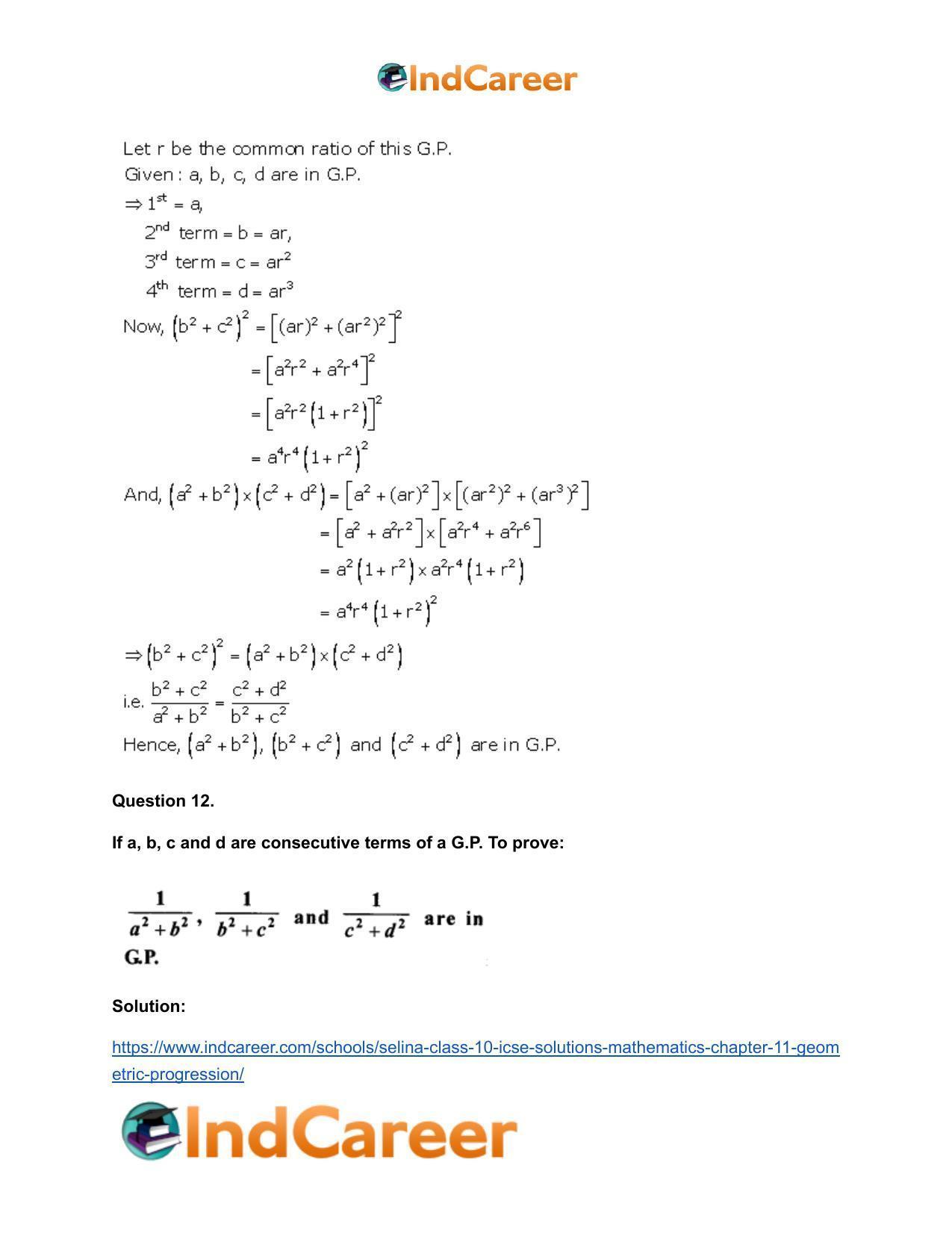 Selina Class 10 ICSE Solutions Mathematics : Chapter 11- Geometric Progression - Page 29