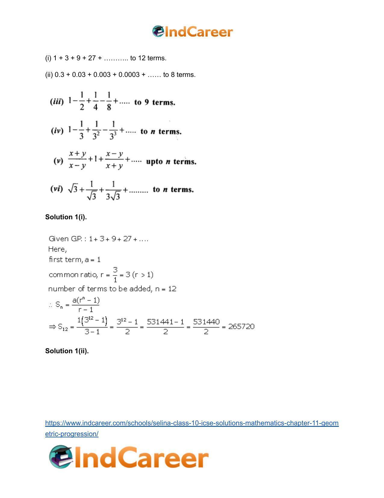 Selina Class 10 ICSE Solutions Mathematics : Chapter 11- Geometric Progression - Page 31