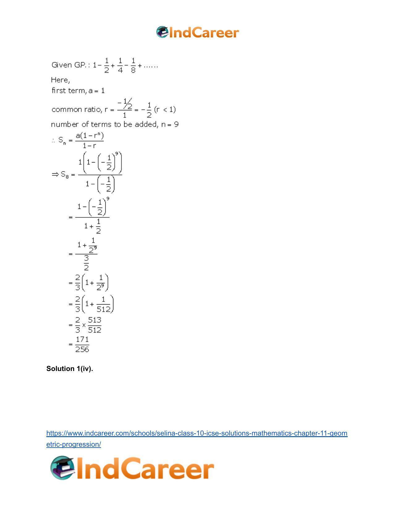 Selina Class 10 ICSE Solutions Mathematics : Chapter 11- Geometric Progression - Page 33