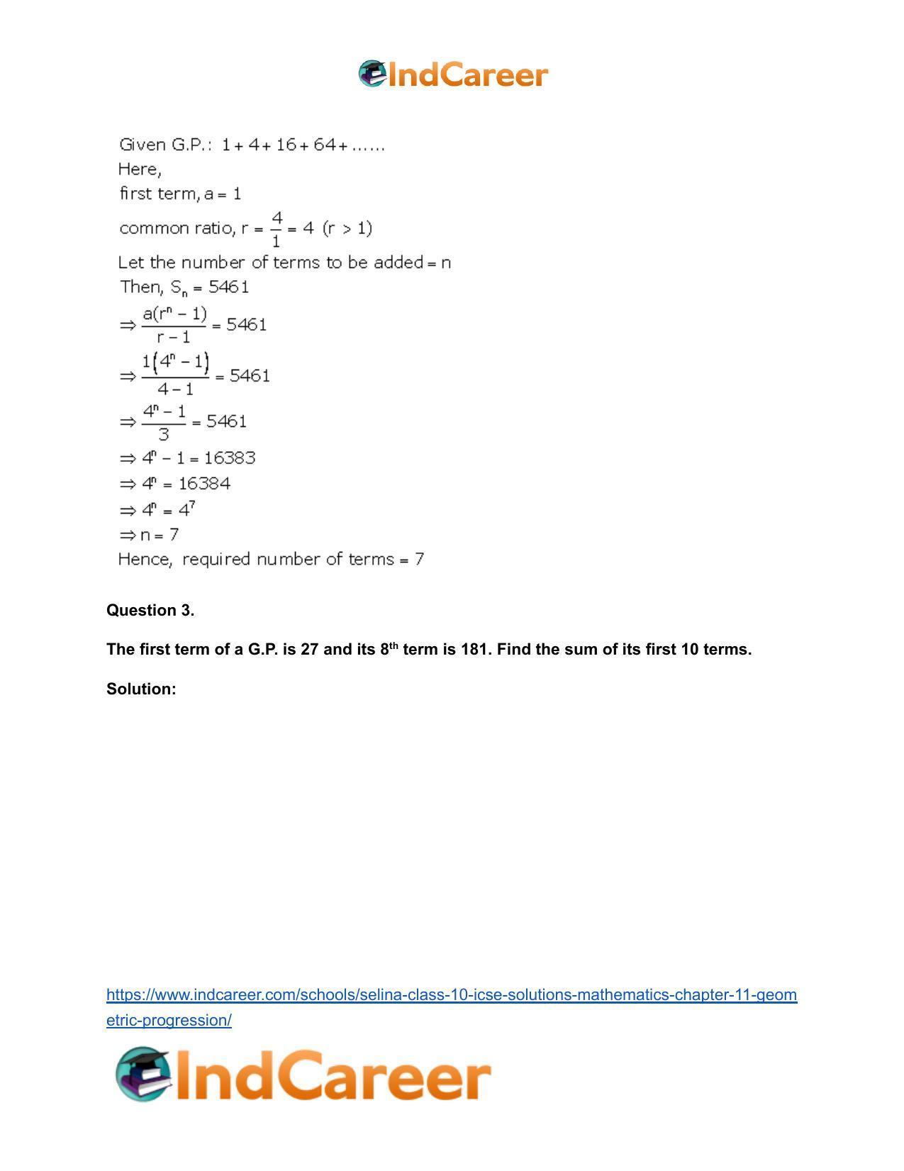 Selina Class 10 ICSE Solutions Mathematics : Chapter 11- Geometric Progression - Page 37
