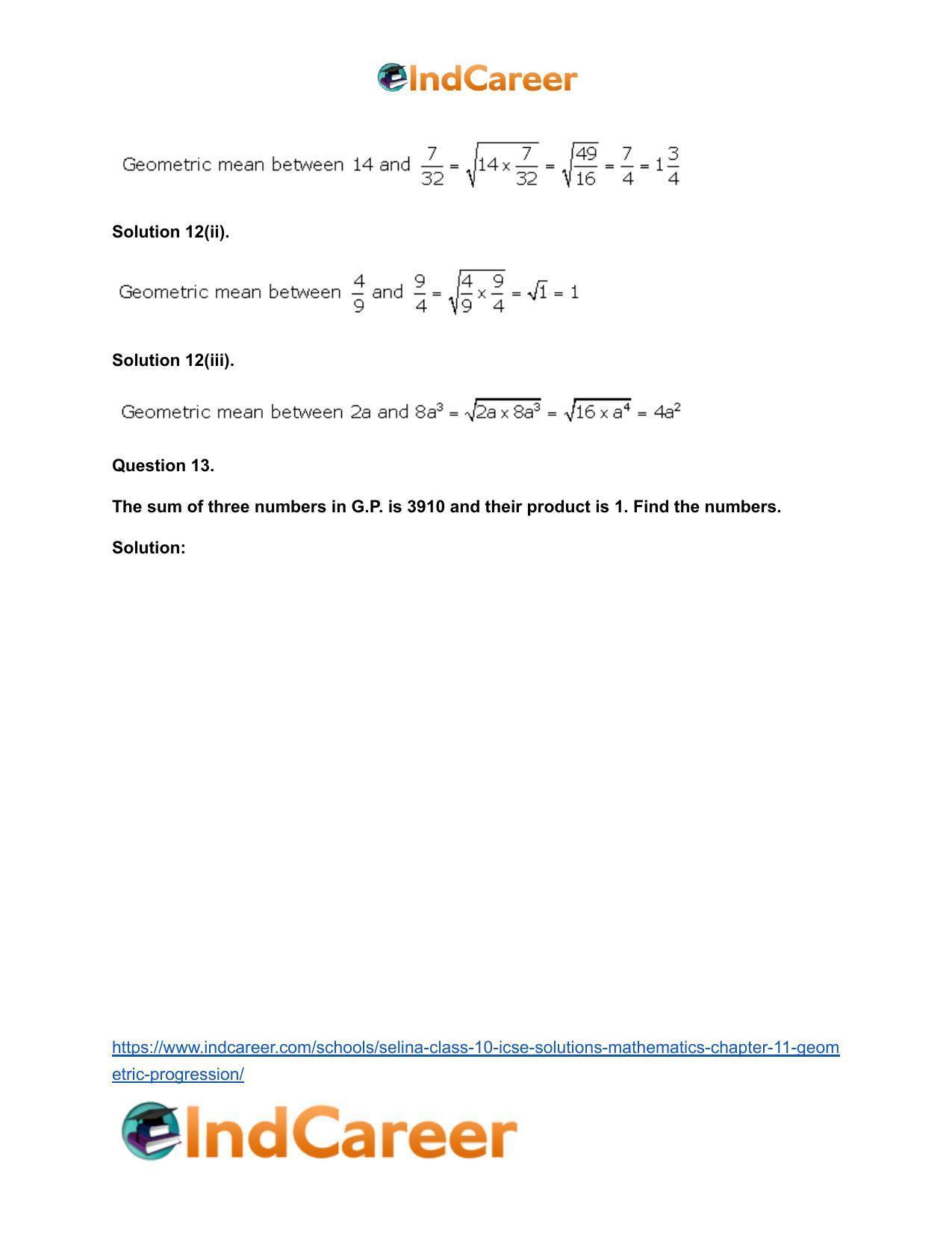 Selina Class 10 ICSE Solutions Mathematics : Chapter 11- Geometric Progression - Page 46