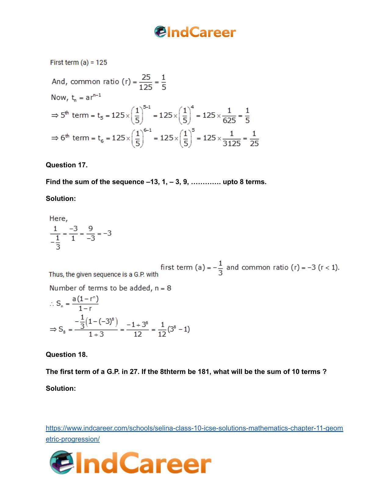Selina Class 10 ICSE Solutions Mathematics : Chapter 11- Geometric Progression - Page 49