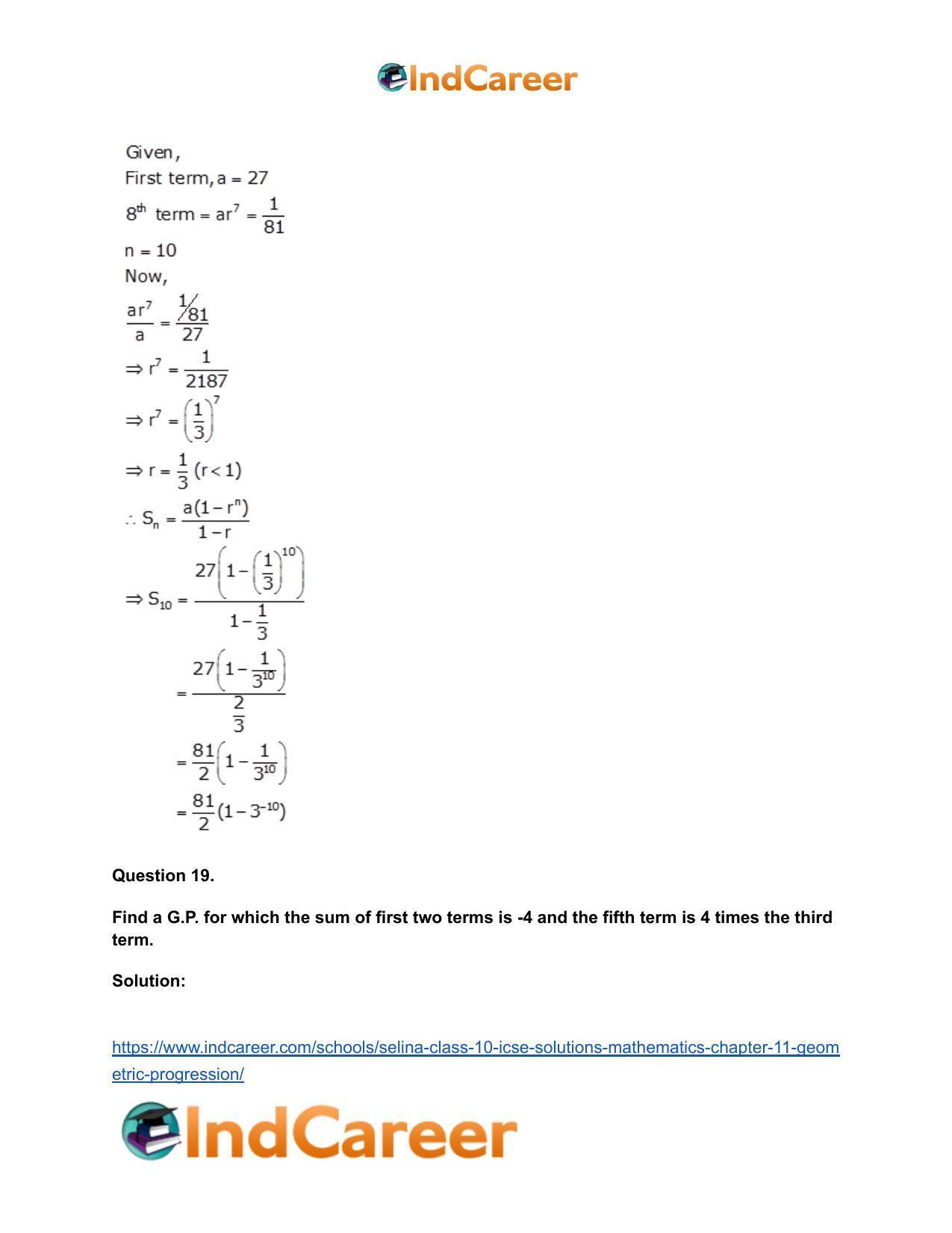 Selina Class 10 ICSE Solutions Mathematics : Chapter 11- Geometric Progression - Page 50