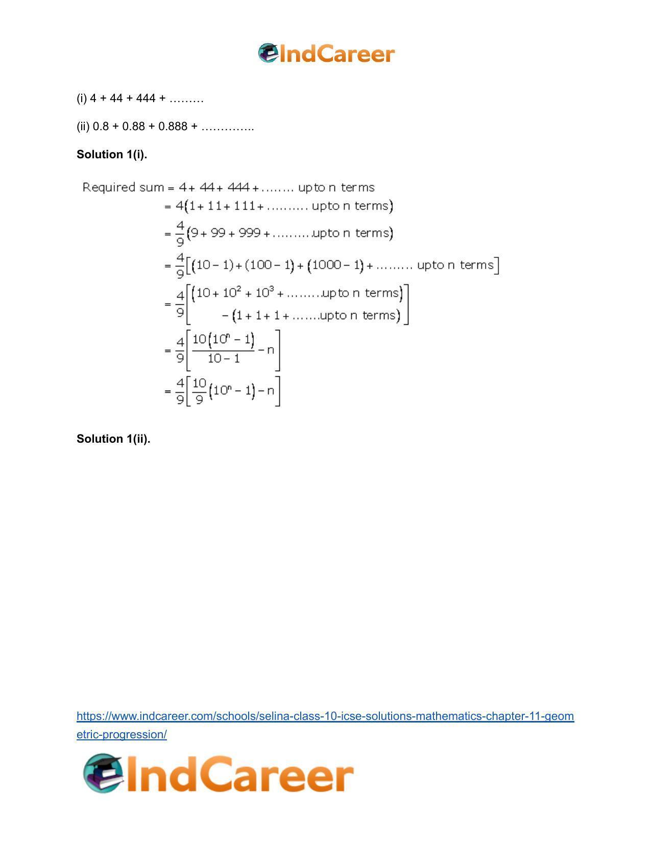 Selina Class 10 ICSE Solutions Mathematics : Chapter 11- Geometric Progression - Page 52