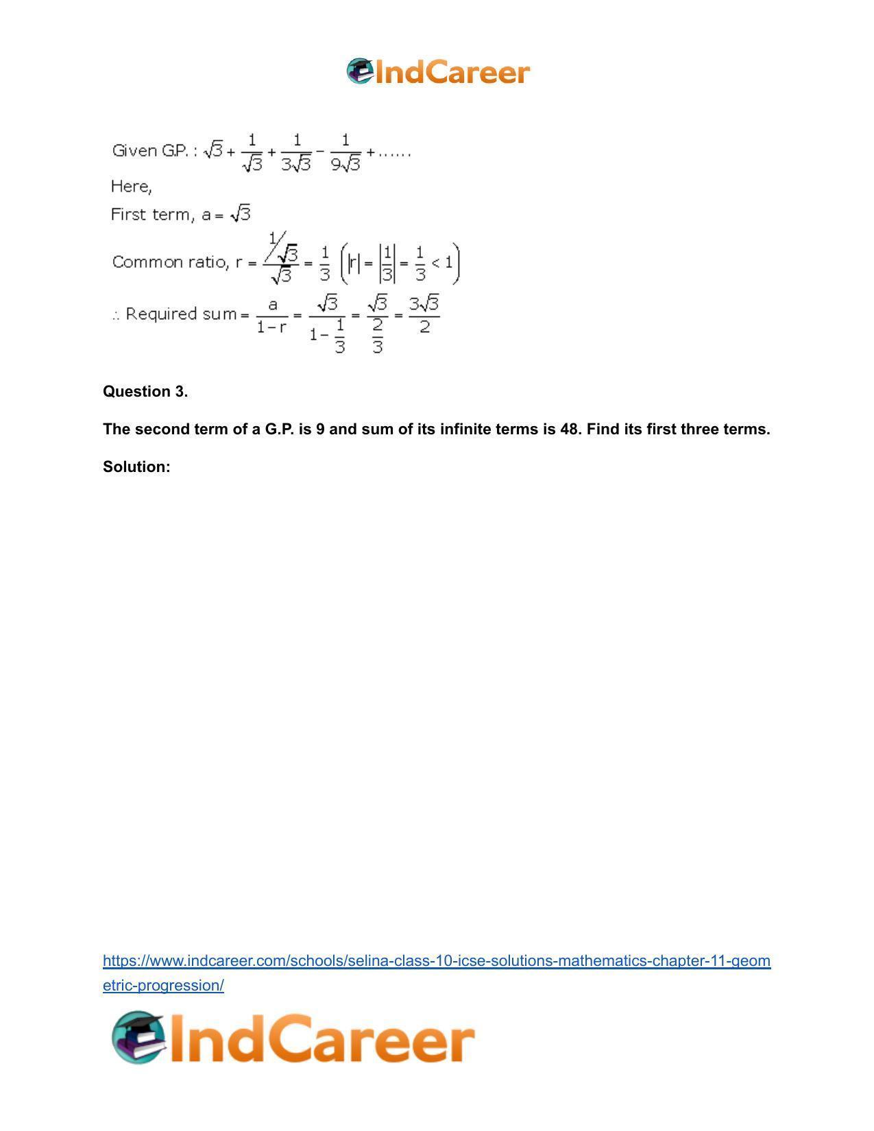 Selina Class 10 ICSE Solutions Mathematics : Chapter 11- Geometric Progression - Page 56