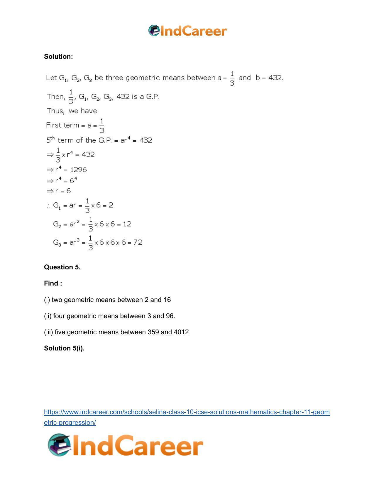 Selina Class 10 ICSE Solutions Mathematics : Chapter 11- Geometric Progression - Page 58