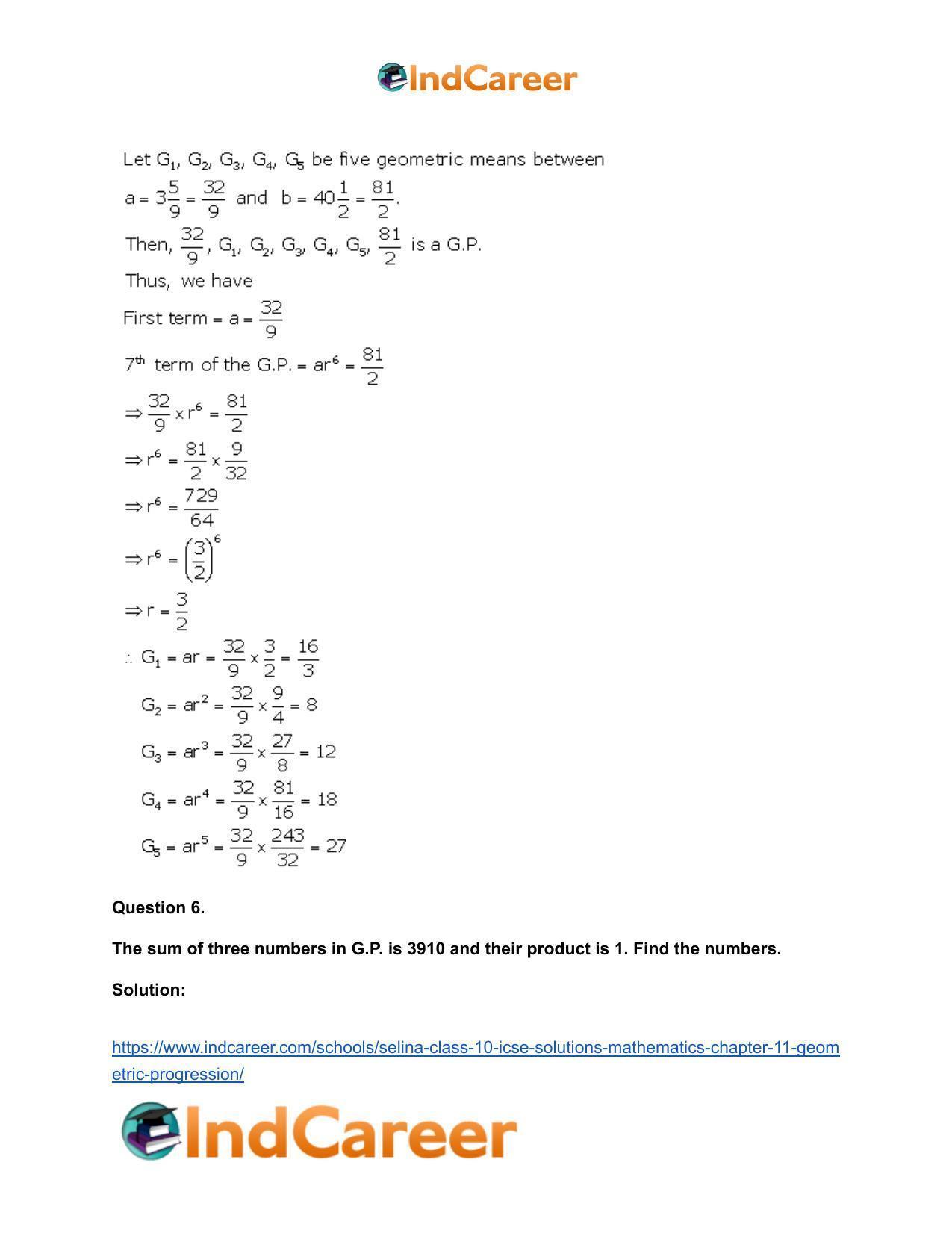 Selina Class 10 ICSE Solutions Mathematics : Chapter 11- Geometric Progression - Page 60