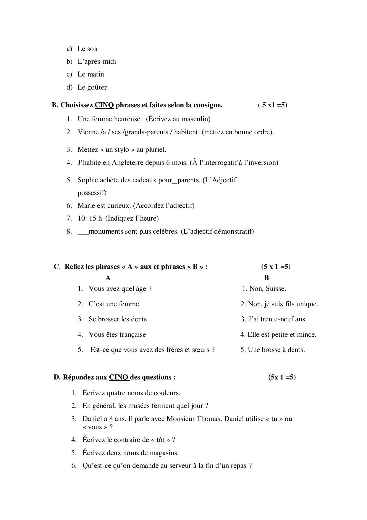 Karnataka 1st PUC FRENCH Model Question Paper - Page 2
