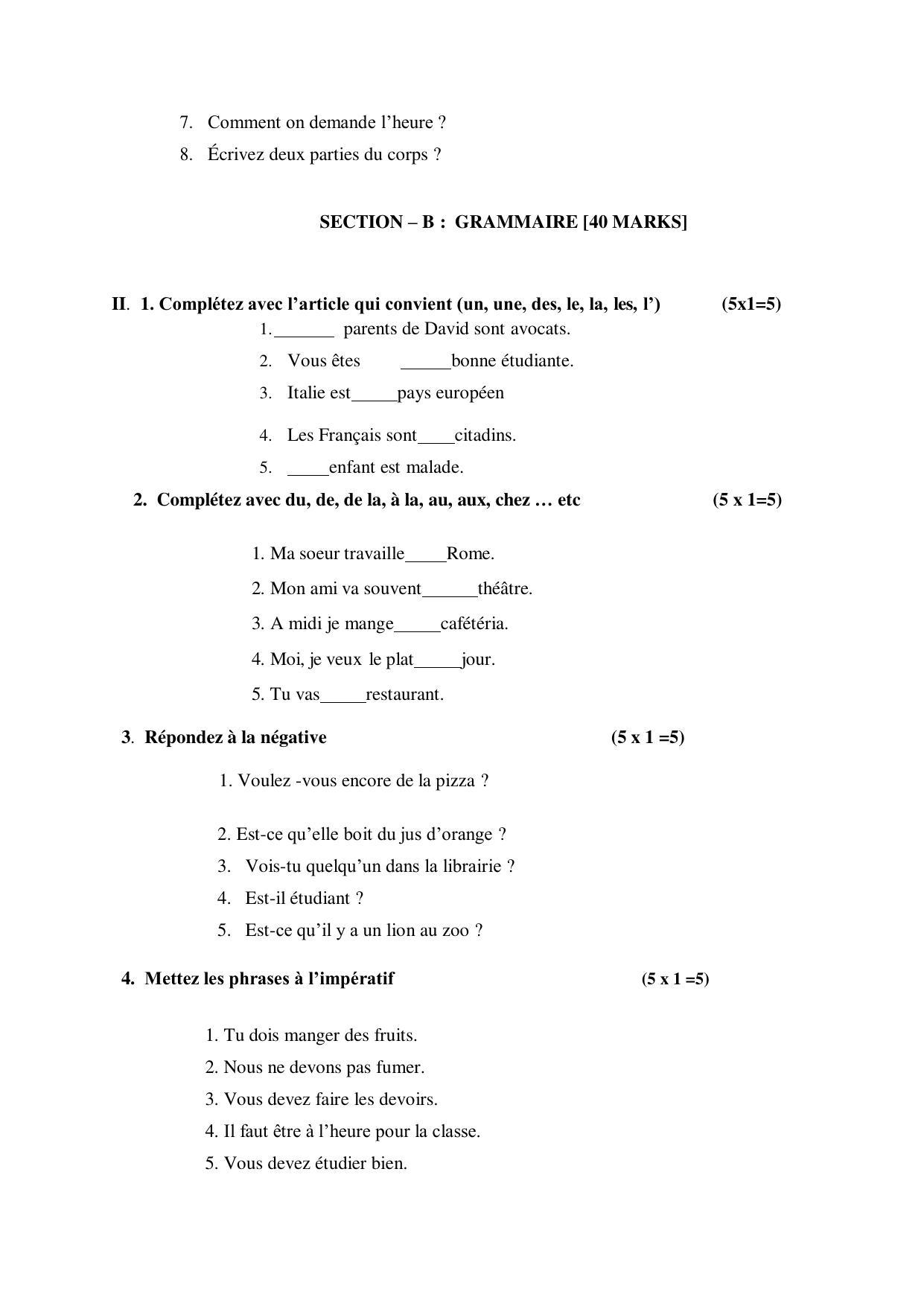 Karnataka 1st PUC FRENCH Model Question Paper - Page 3