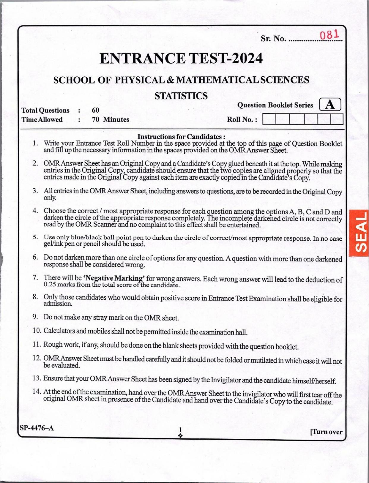 KUET 2024 M.A. Statistics Question Paper - Page 10