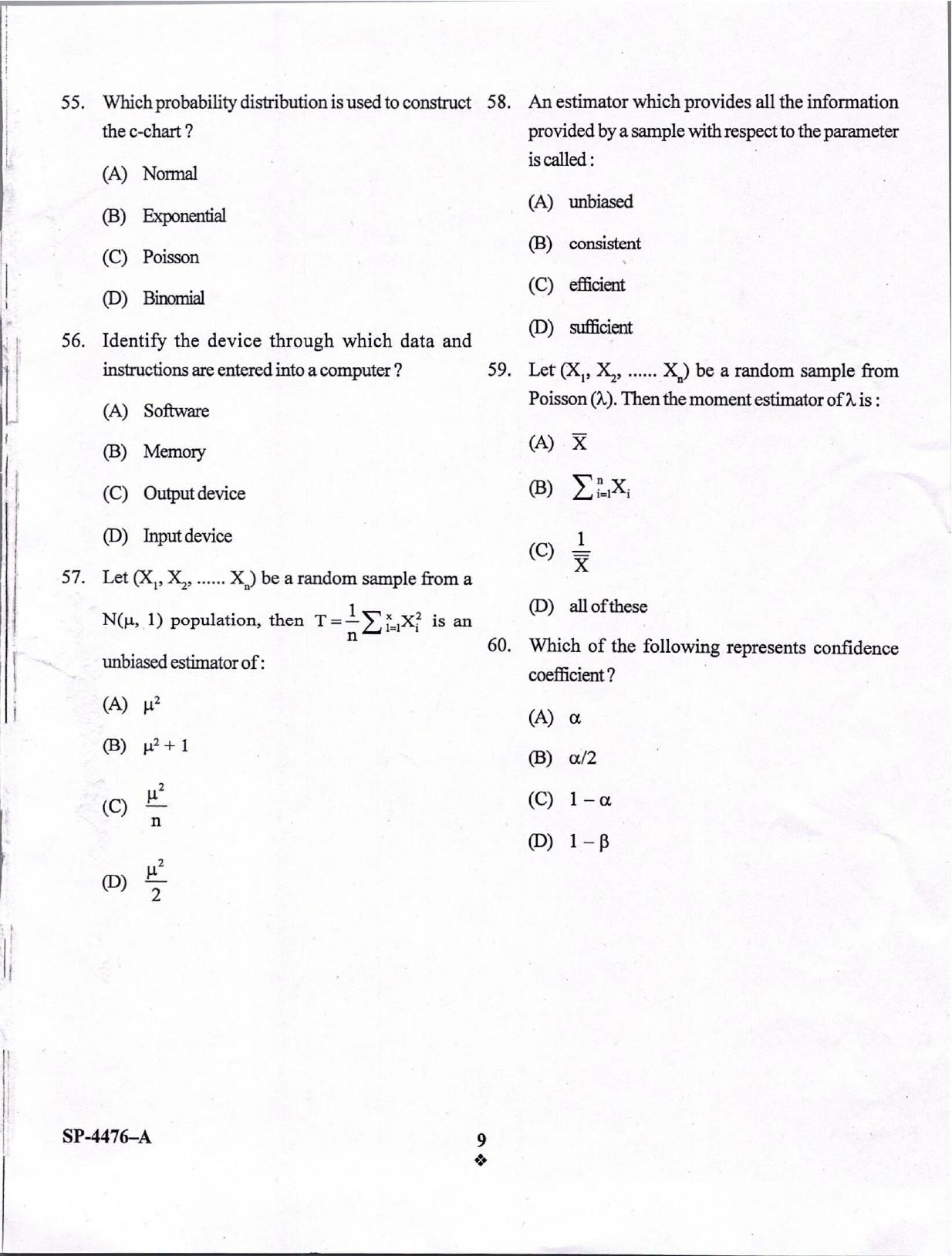 KUET 2024 M.A. Statistics Question Paper - Page 18