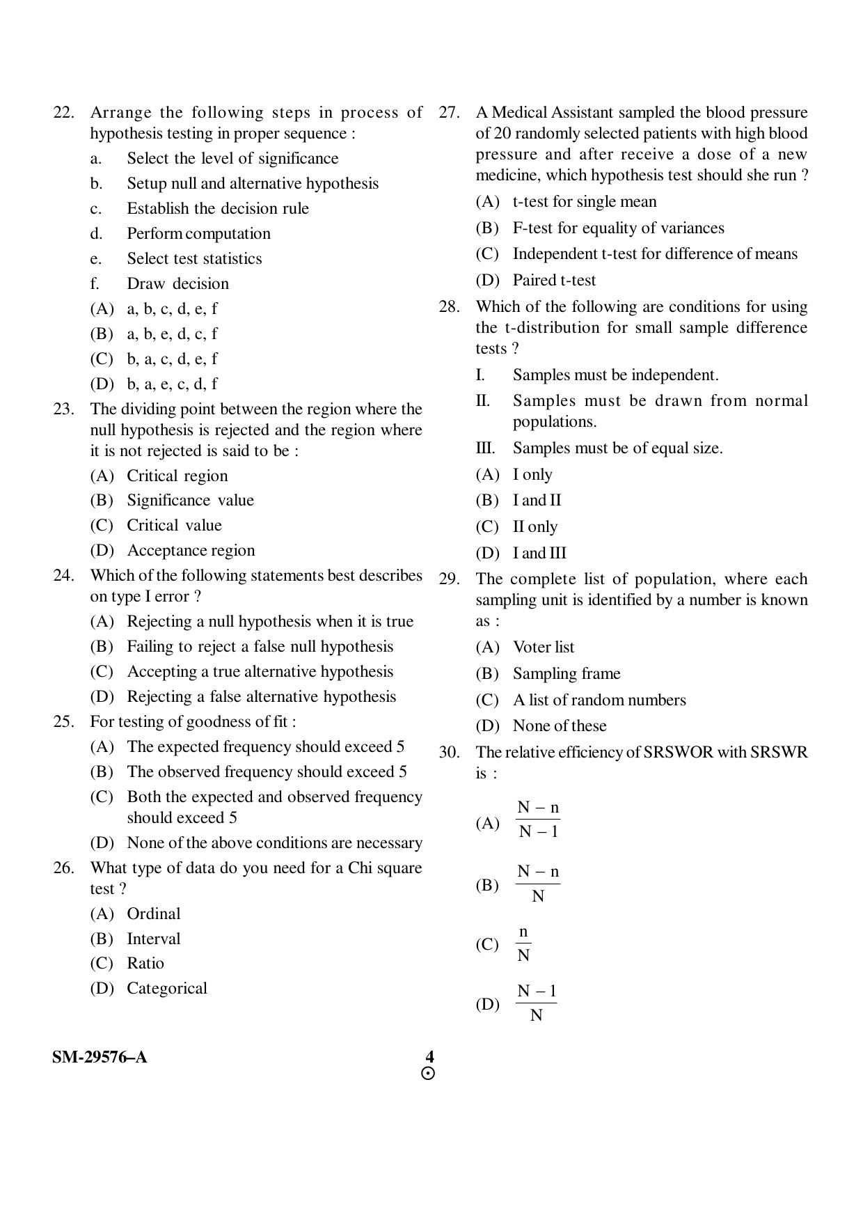 KUET 2024 M.A. Statistics Question Paper - Page 22