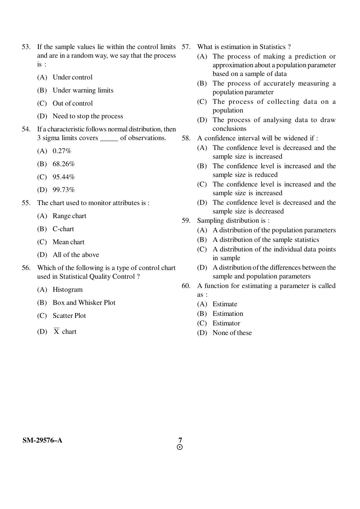 KUET 2024 M.A. Statistics Question Paper - Page 25