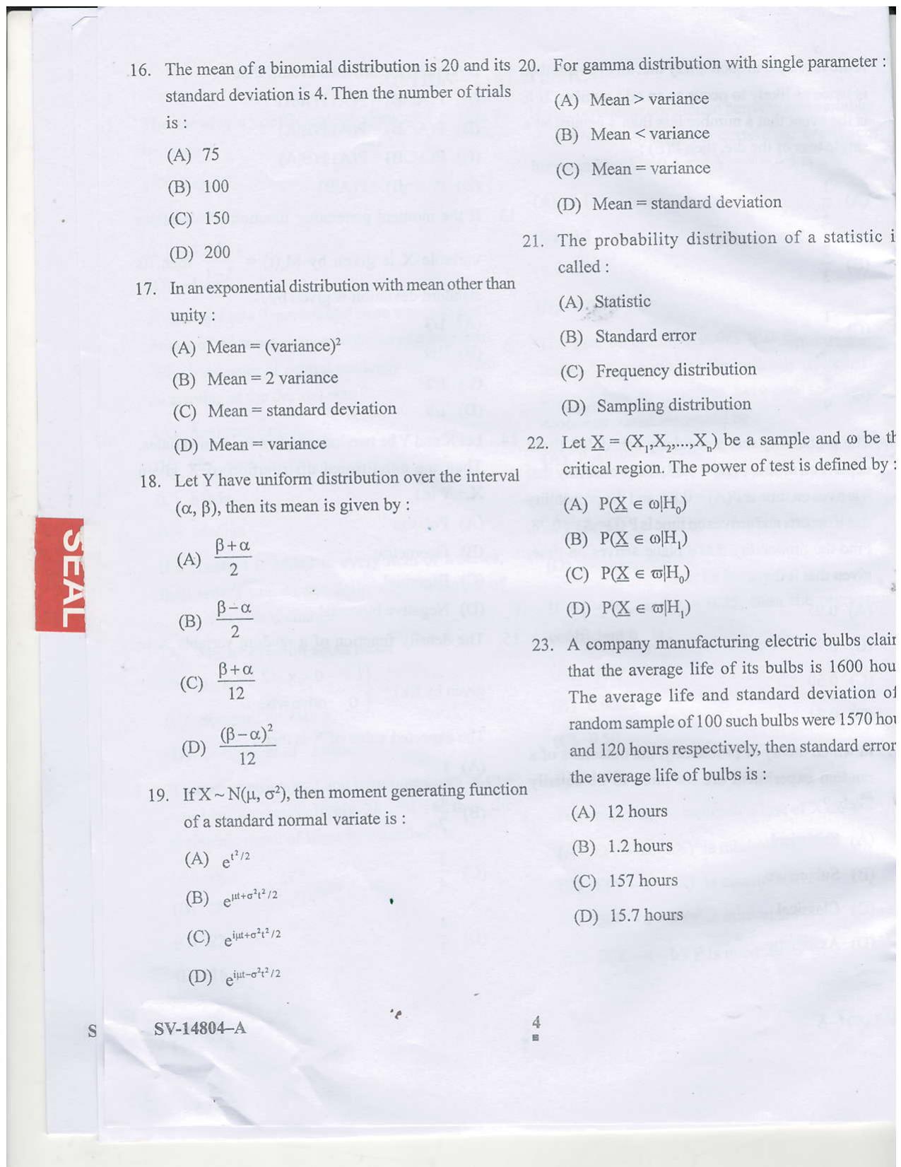 KUET 2024 M.A. Statistics Question Paper - Page 38