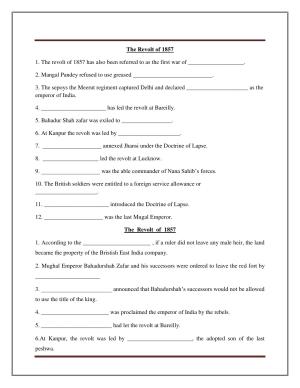 CBSE Worksheets for Class 8 Social Science The Revolt of 1857 Assignment
