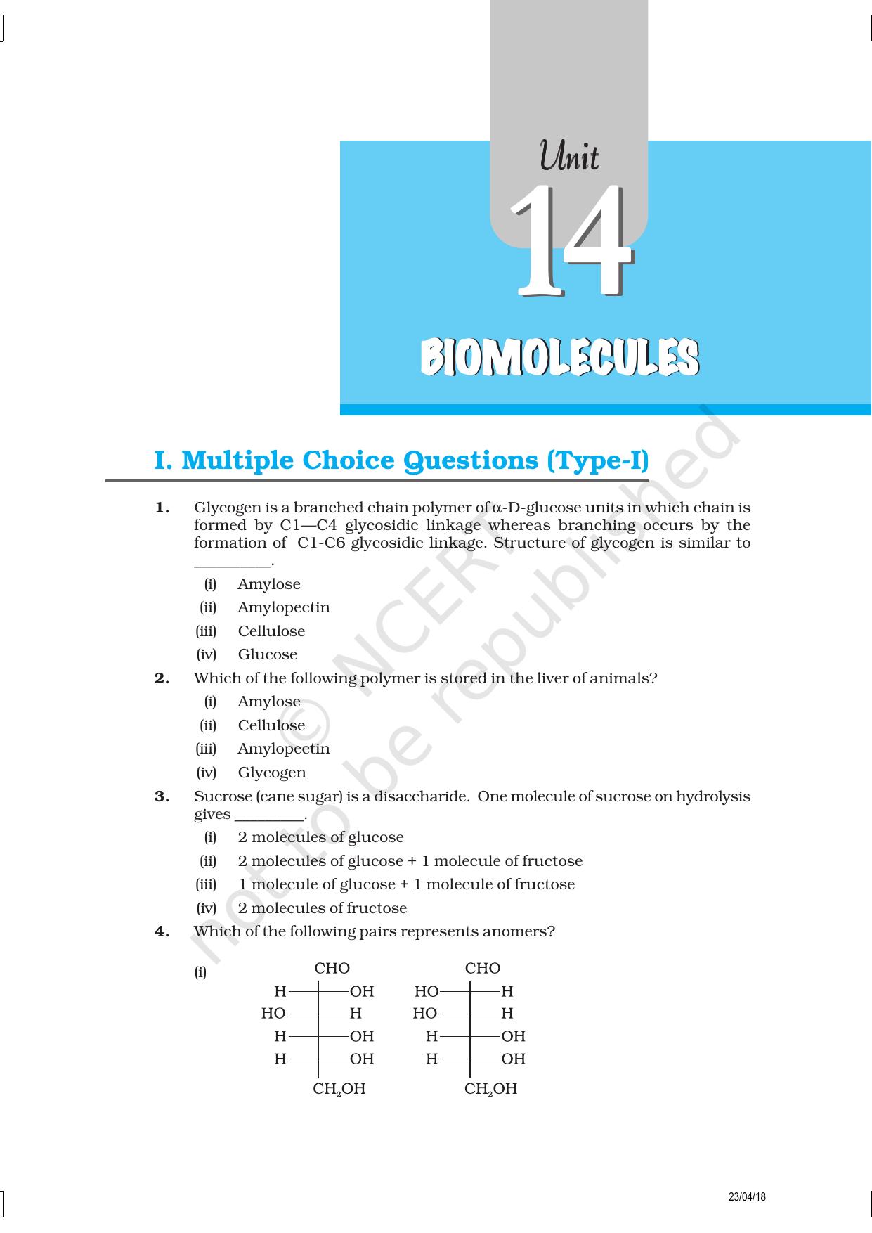 NCERT Exemplar Class 12: Chemistry - Biomolecules - Page 1