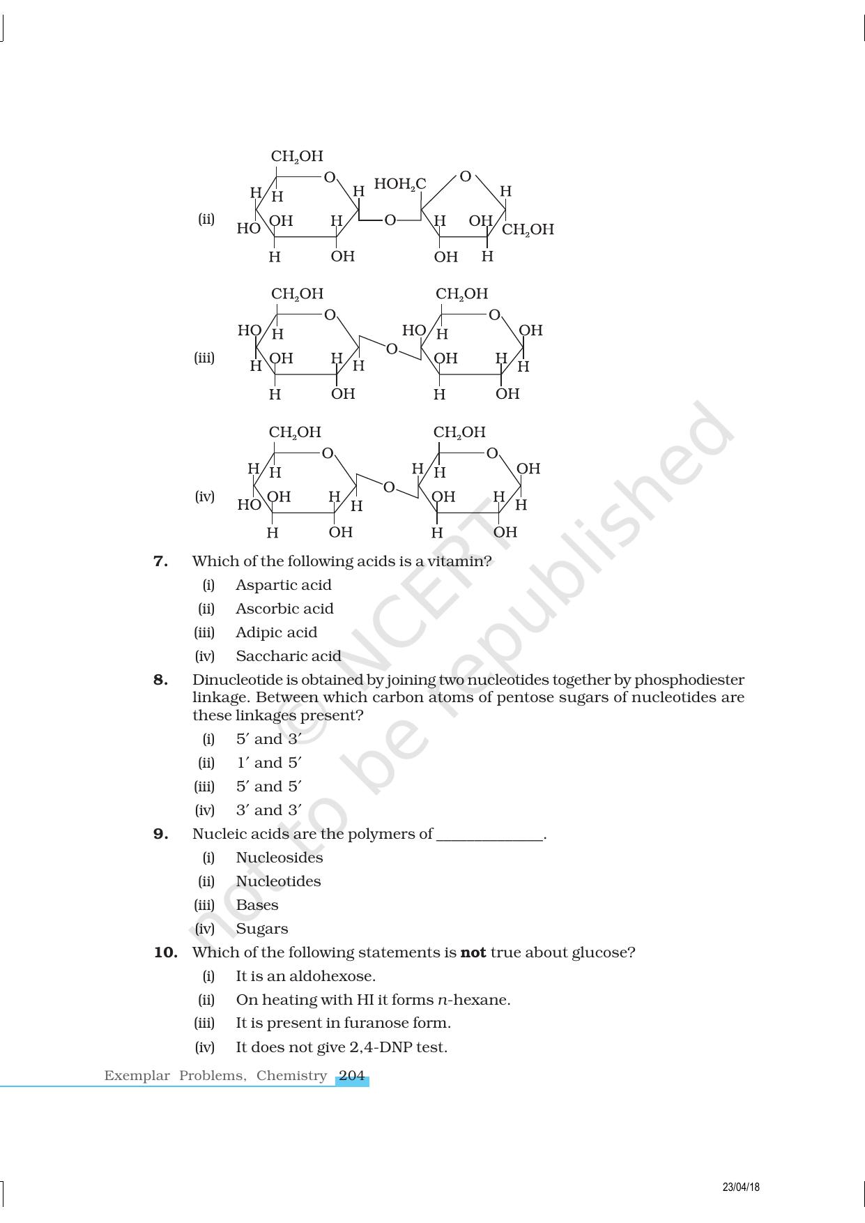 NCERT Exemplar Class 12: Chemistry - Biomolecules - Page 3