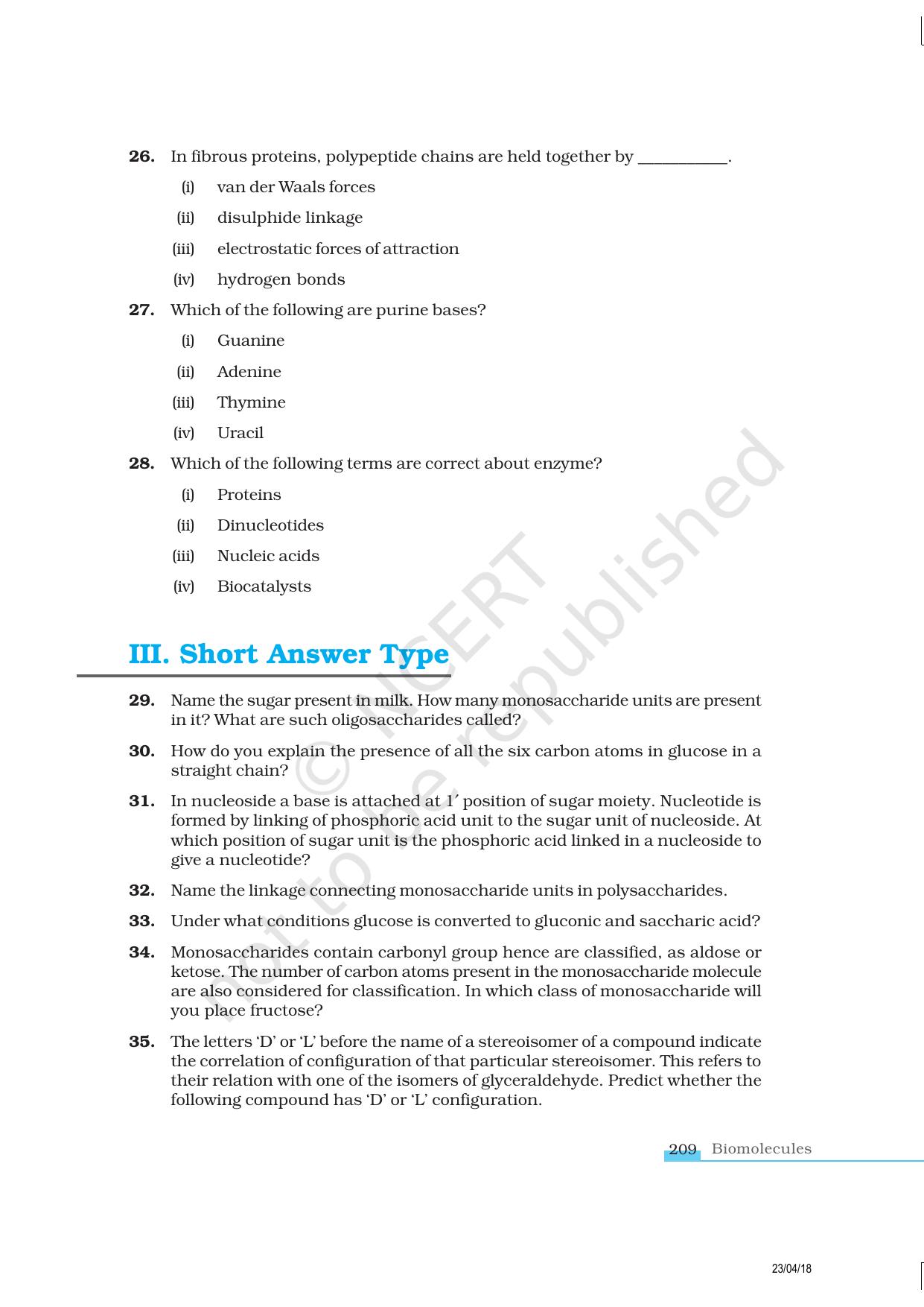NCERT Exemplar Class 12: Chemistry - Biomolecules - Page 8