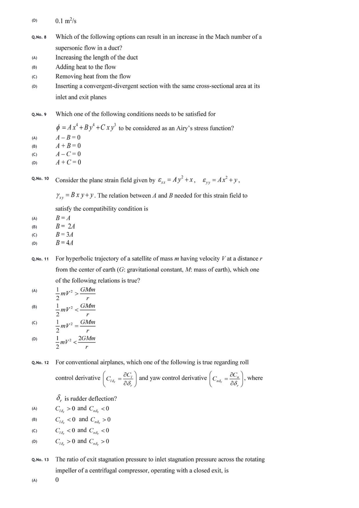 GATE 2020 Aerospace Engineering (AE) Question Paper - Page 5