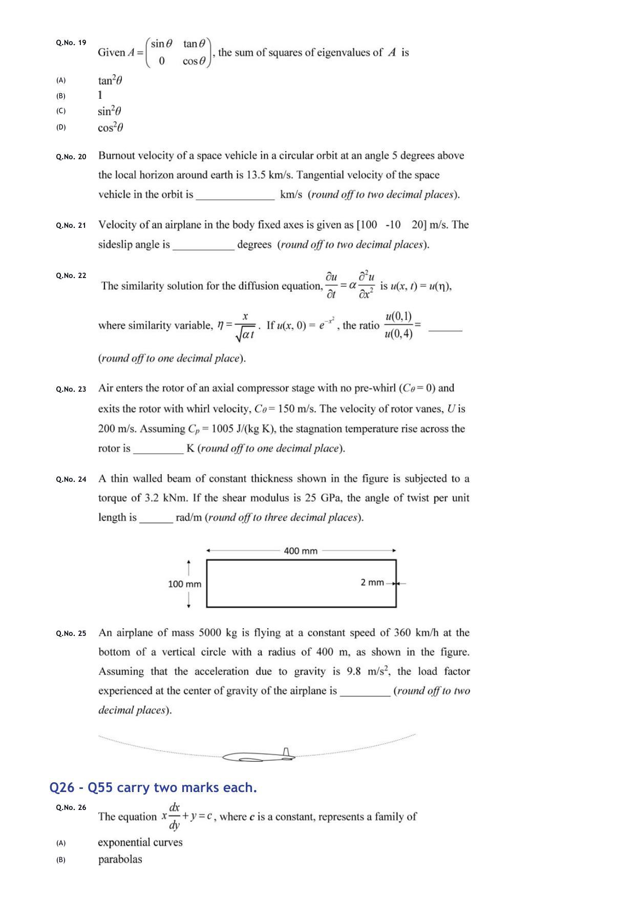 GATE 2020 Aerospace Engineering (AE) Question Paper - Page 7