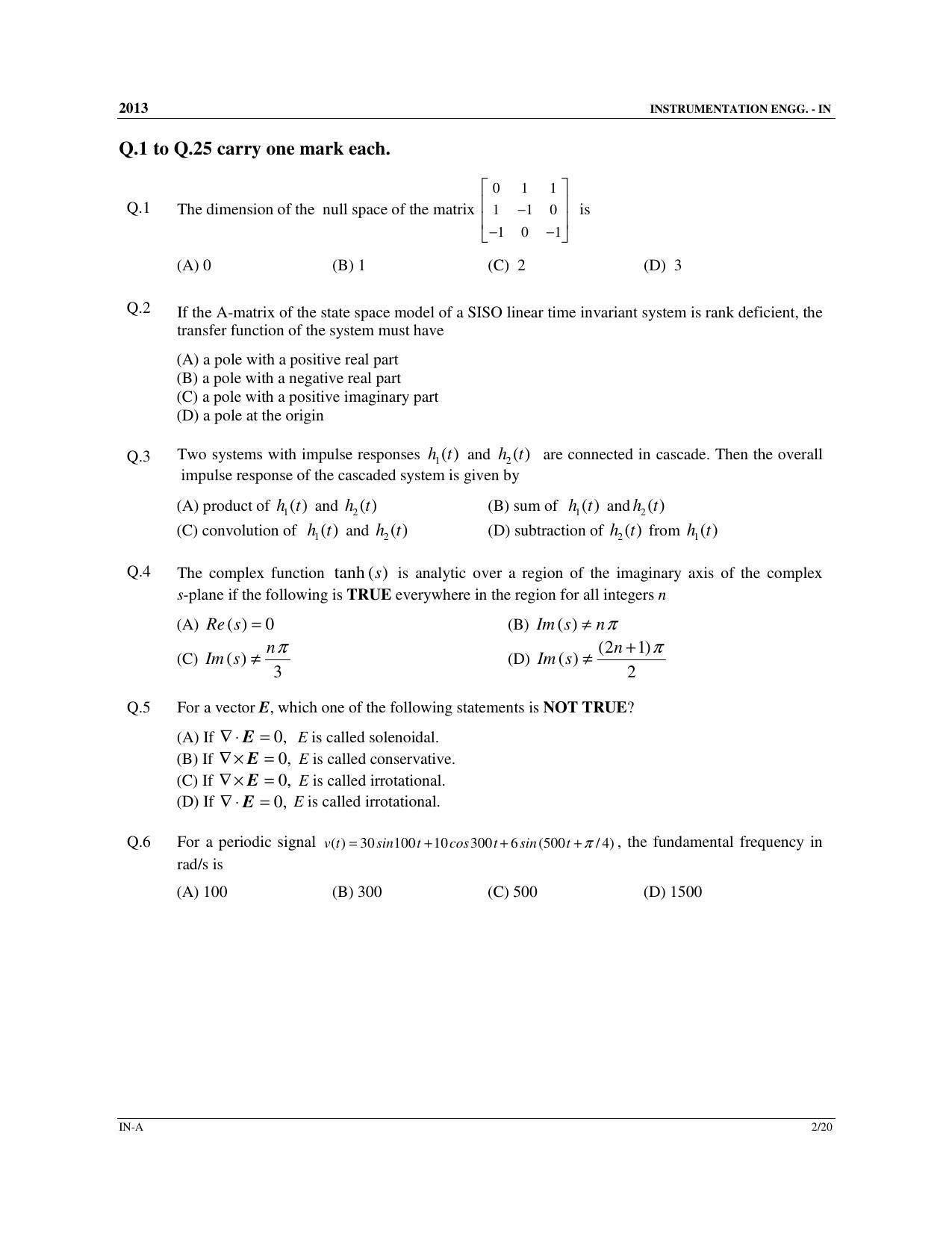 GATE 2013 Instrumentation Engineering (IN) Question Paper with Answer Key - Page 3