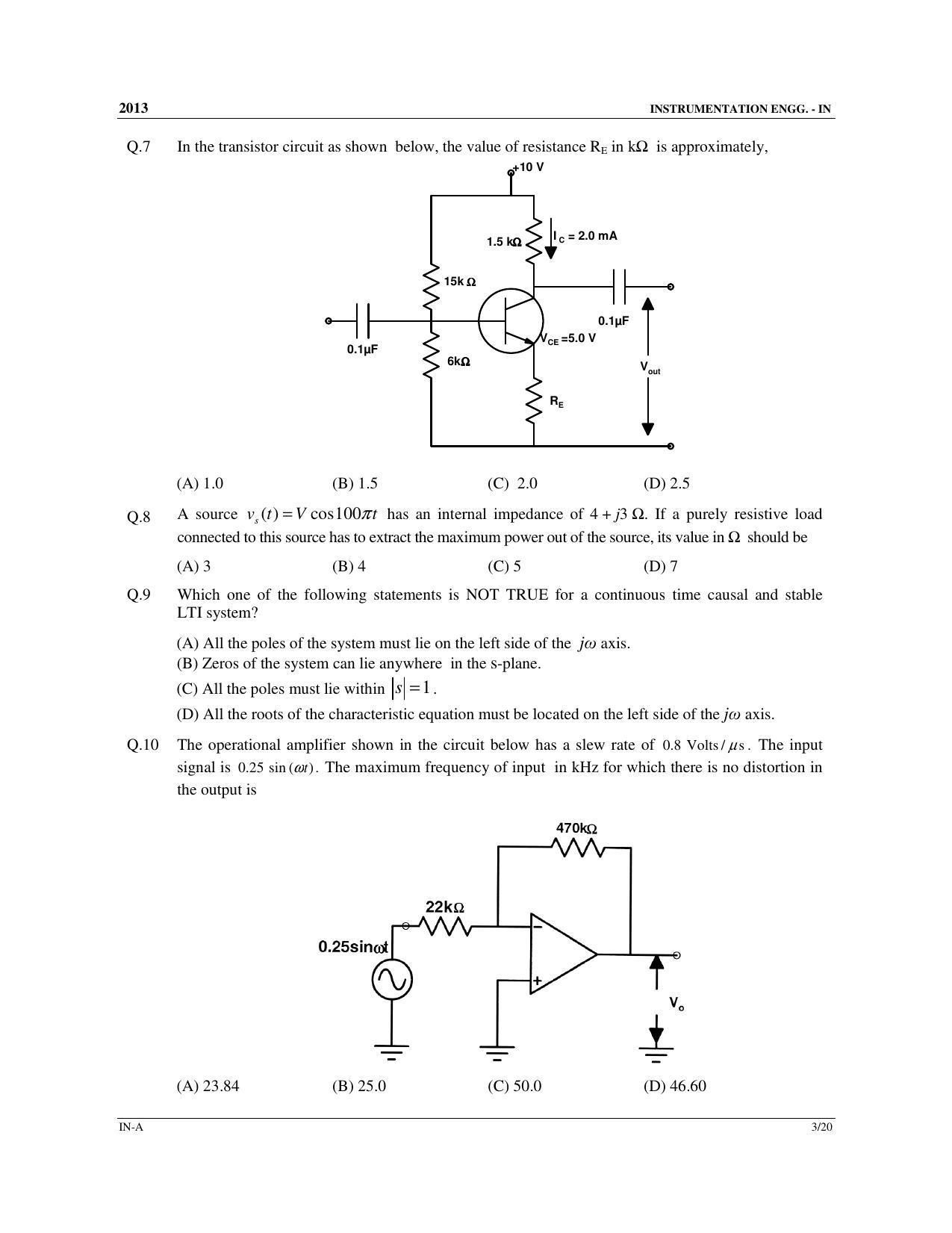 GATE 2013 Instrumentation Engineering (IN) Question Paper with Answer Key - Page 4