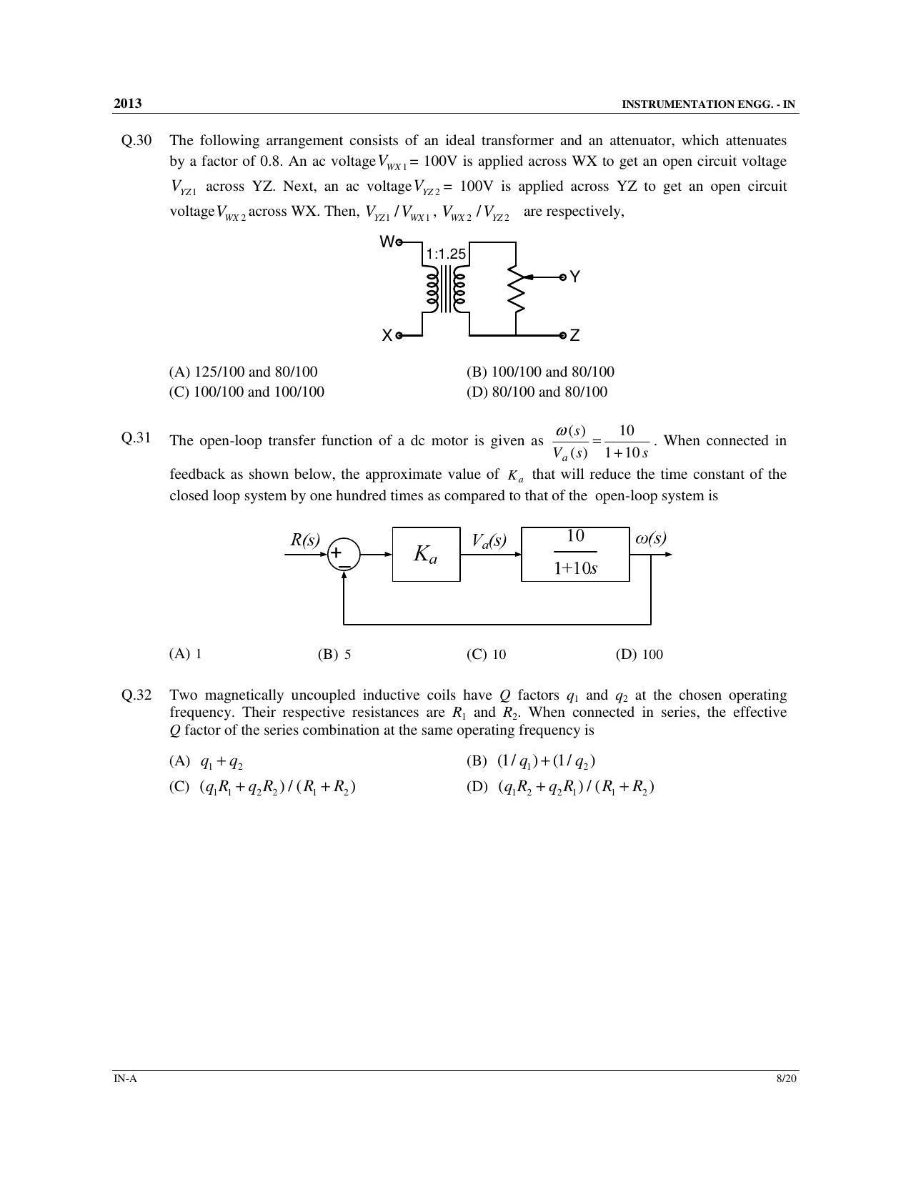 GATE 2013 Instrumentation Engineering (IN) Question Paper with Answer Key - Page 9