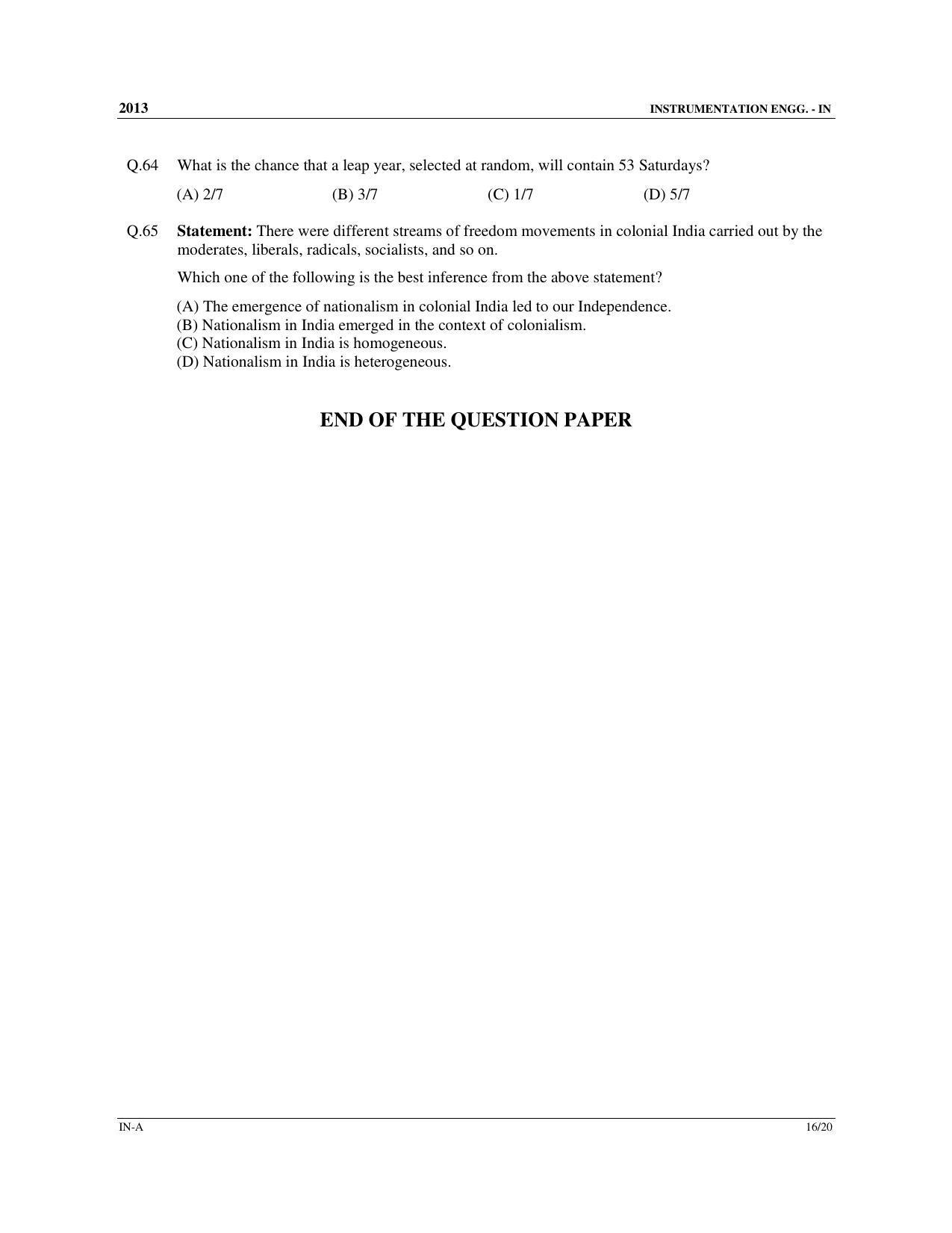 GATE 2013 Instrumentation Engineering (IN) Question Paper with Answer Key - Page 17