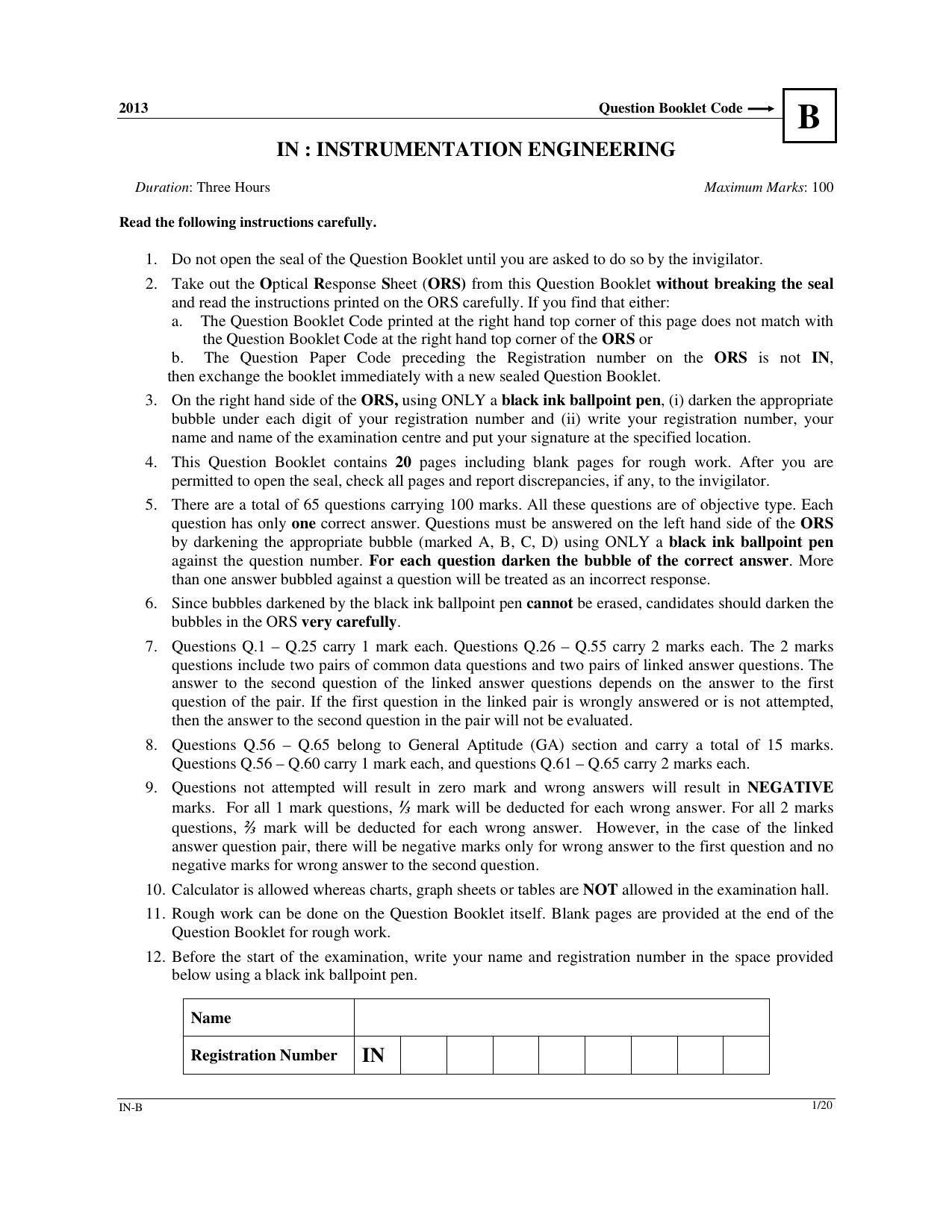 GATE 2013 Instrumentation Engineering (IN) Question Paper with Answer Key - Page 19