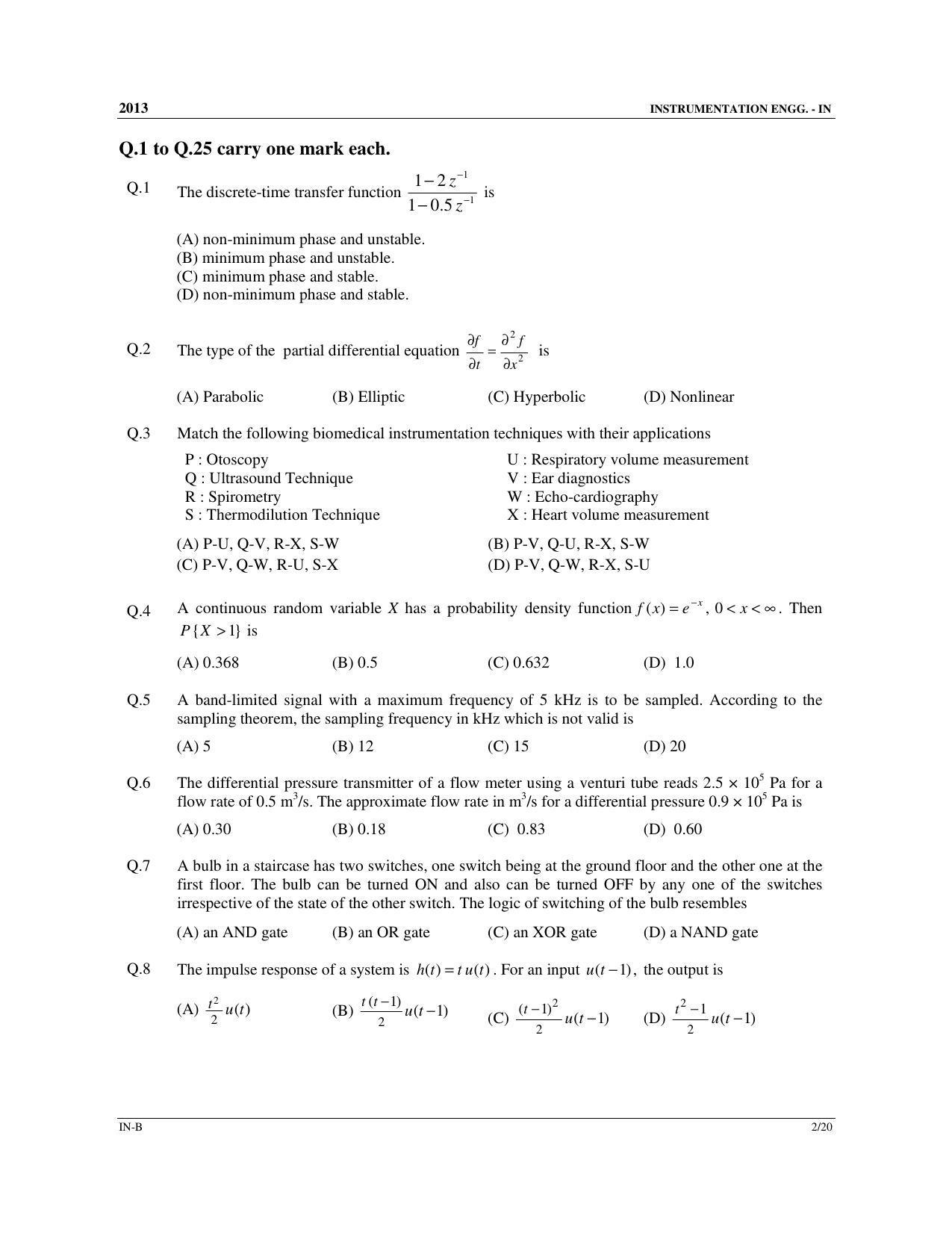 GATE 2013 Instrumentation Engineering (IN) Question Paper with Answer Key - Page 20