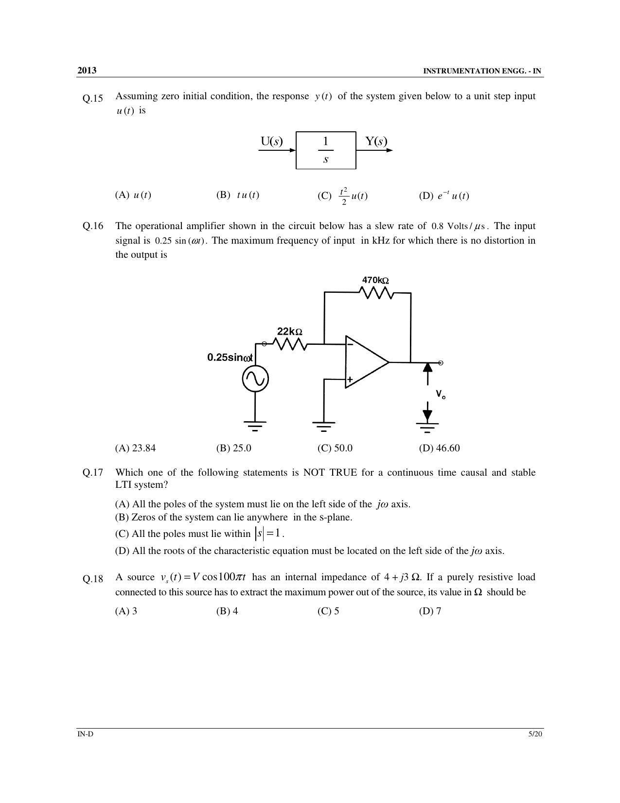 GATE 2013 Instrumentation Engineering (IN) Question Paper with Answer Key - Page 57